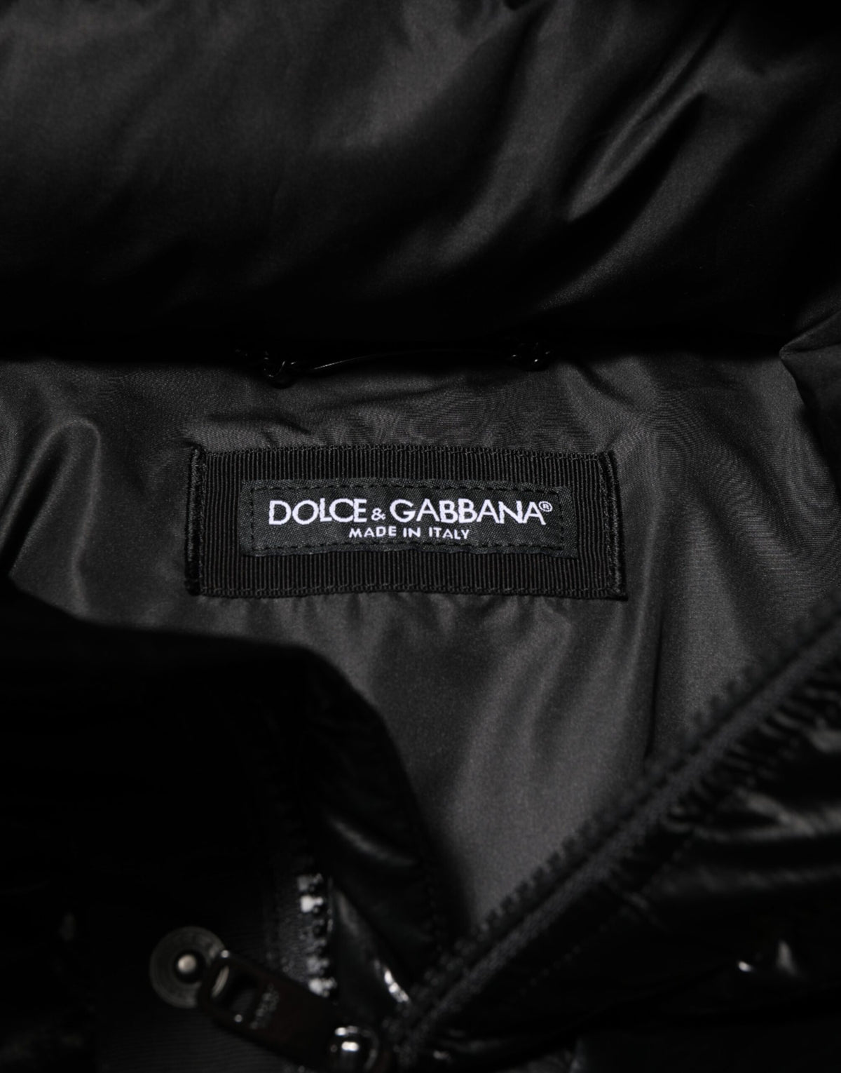 Pre-Owned Dolce & Gabbana Black Logo Full Zip Hooded Quilted Jacket Men's - Very Good