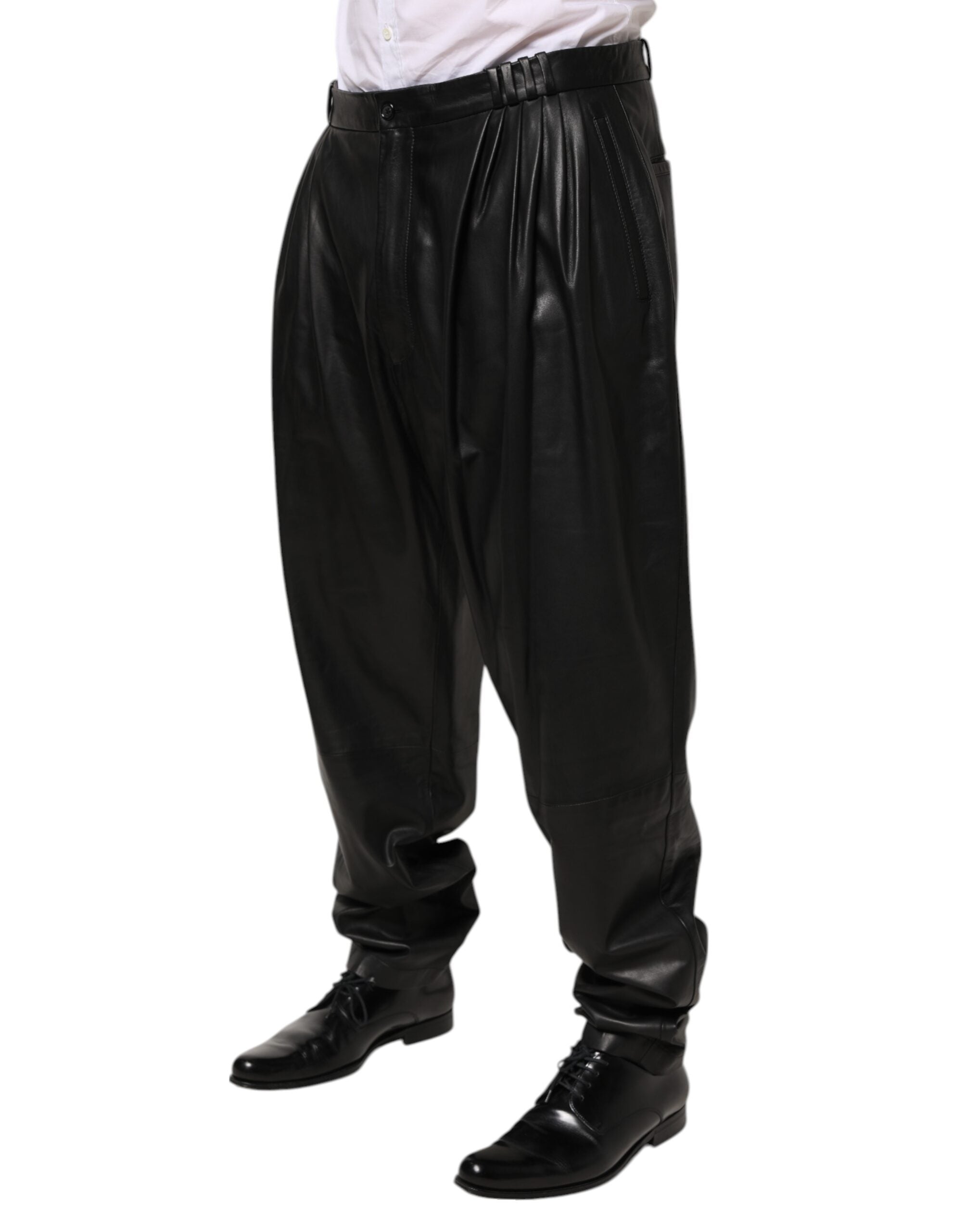 Dolce & Gabbana Black Lamb Leather Trousers Men Pants