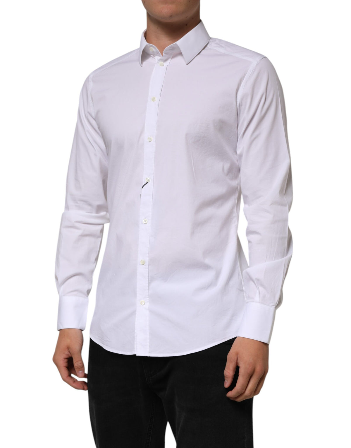New Dolce & Gabbana White Cotton GOLD Long Sleeves Formal Men Shirt