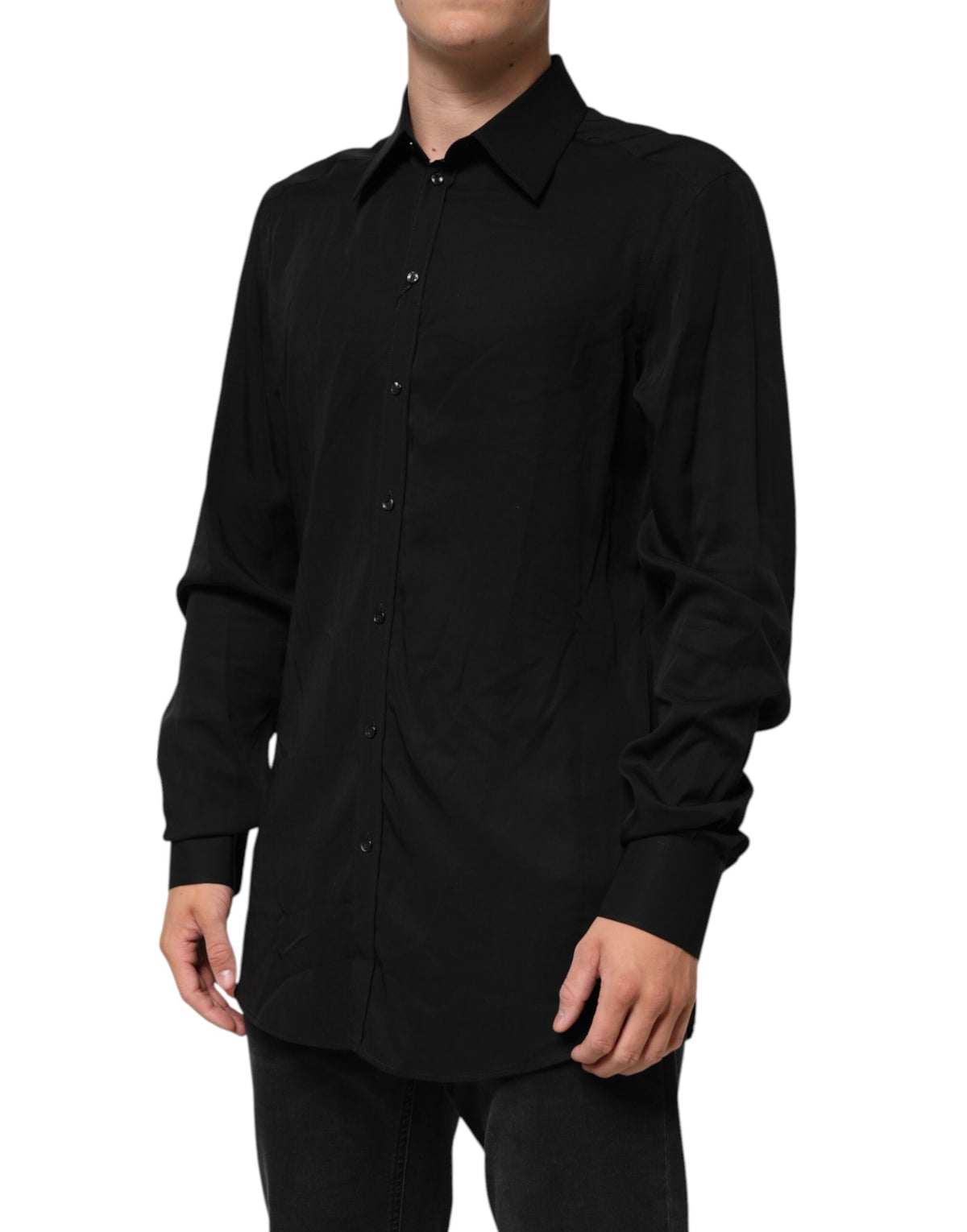 New Dolce & Gabbana Black Viscose Long Sleeve Formal Dress Shirt