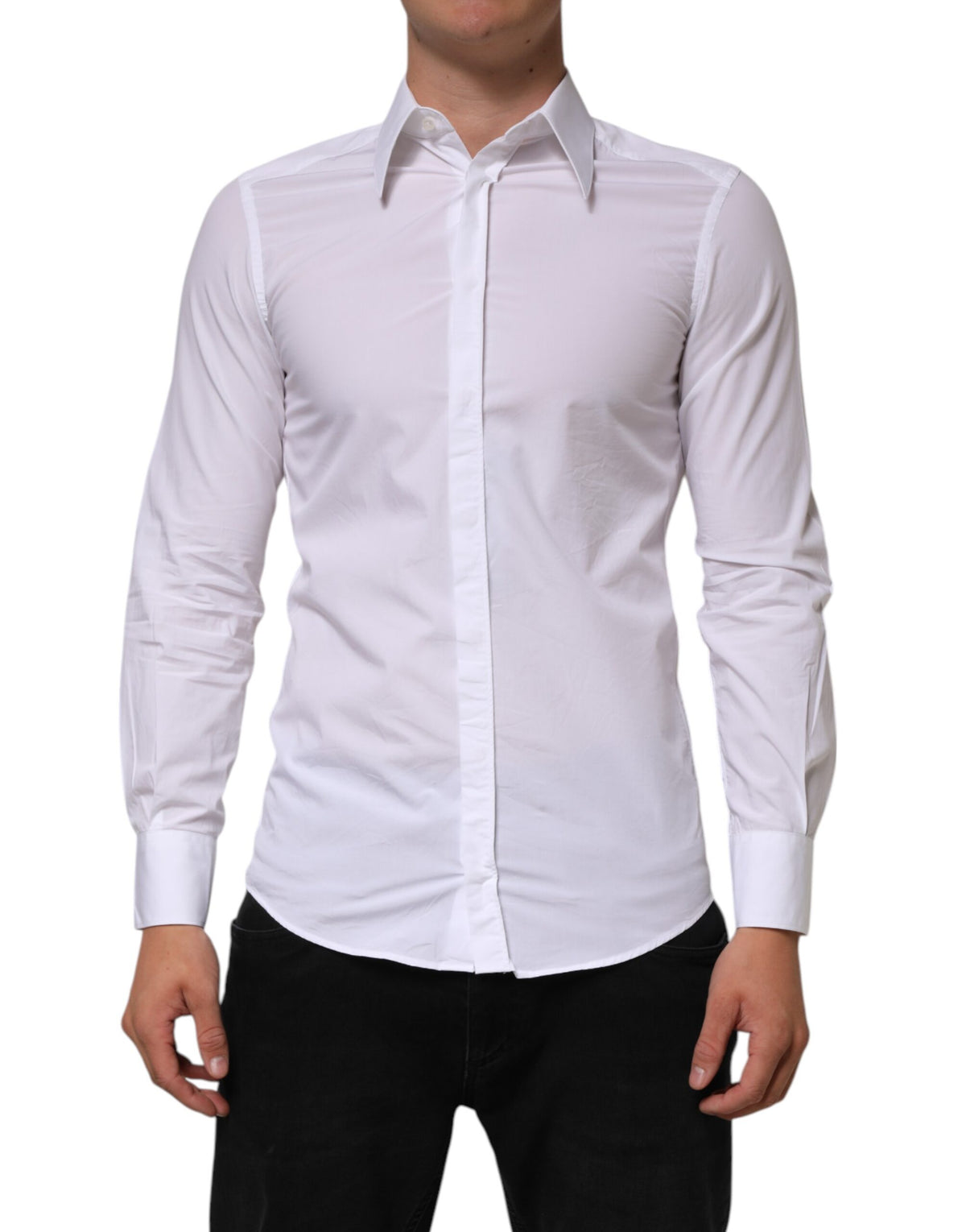 New Dolce & Gabbana White Cotton MARTINI Long Sleeve Dress Shirt