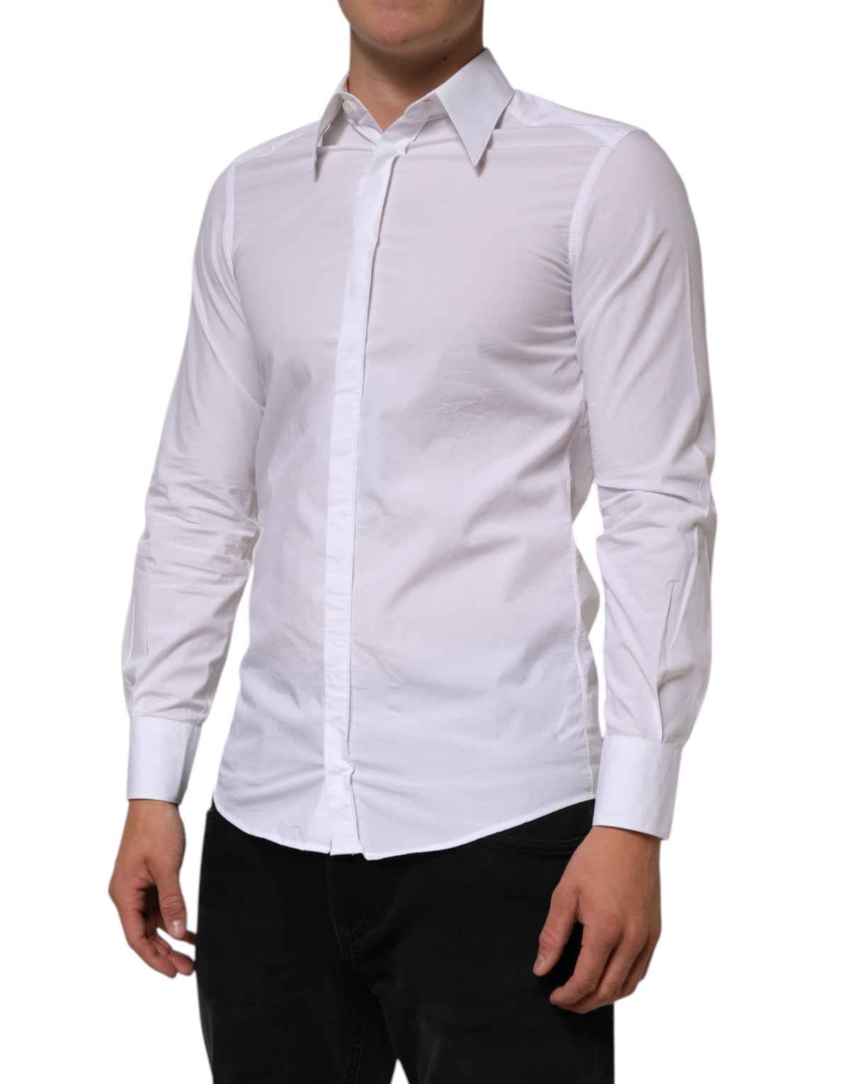 New Dolce & Gabbana White Cotton MARTINI Long Sleeve Dress Shirt