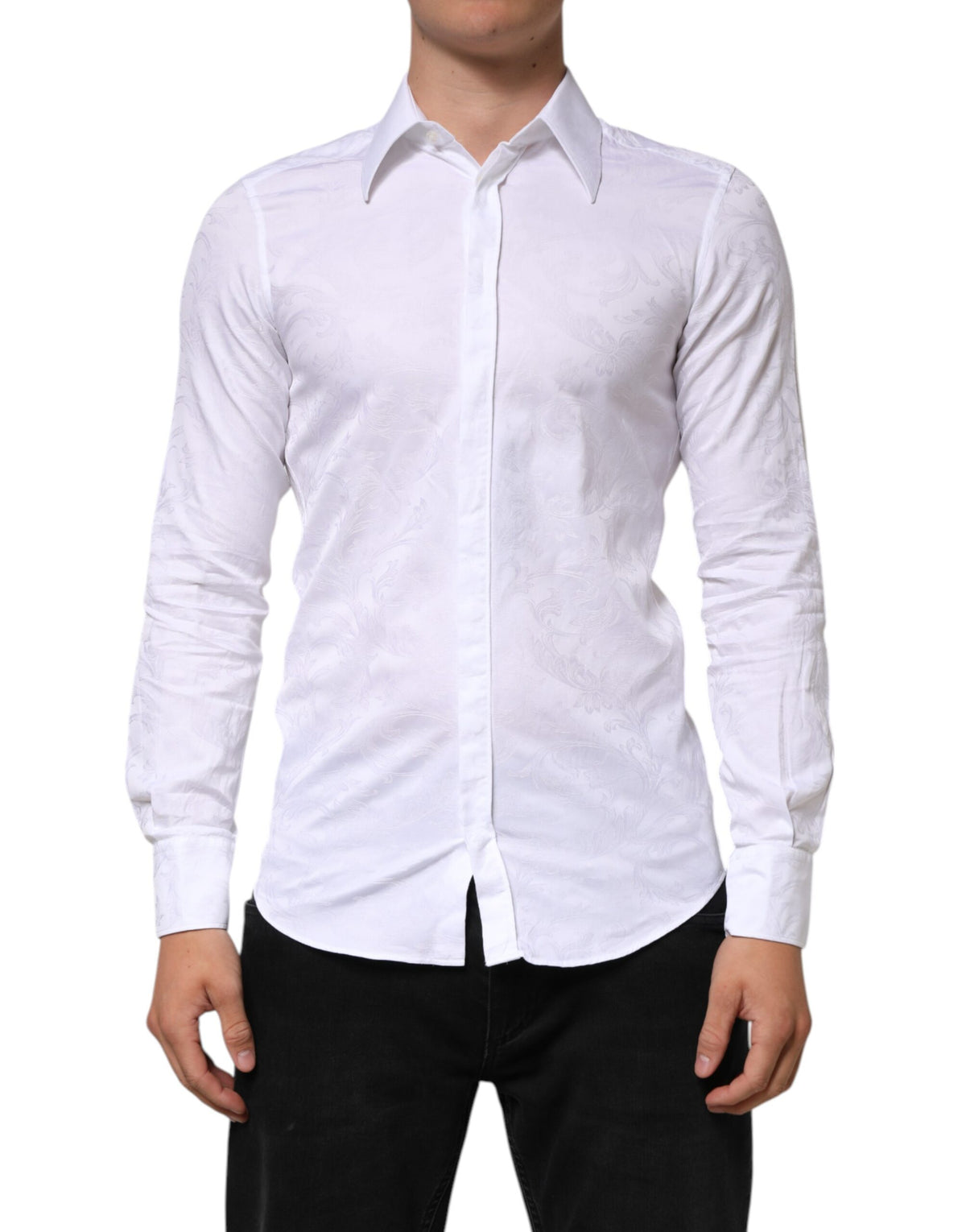 New Dolce & Gabbana White Cotton MARTINI Paisley Jacquard Shirt