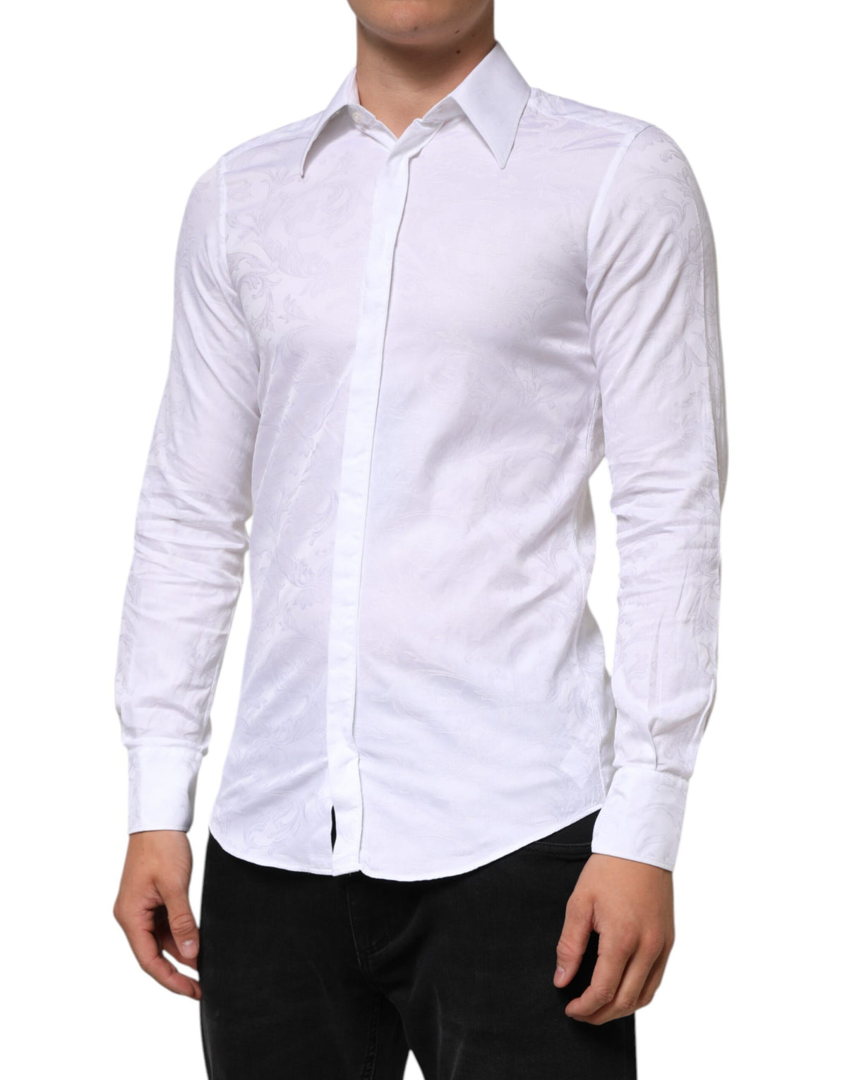 New Dolce & Gabbana White Cotton MARTINI Paisley Jacquard Shirt