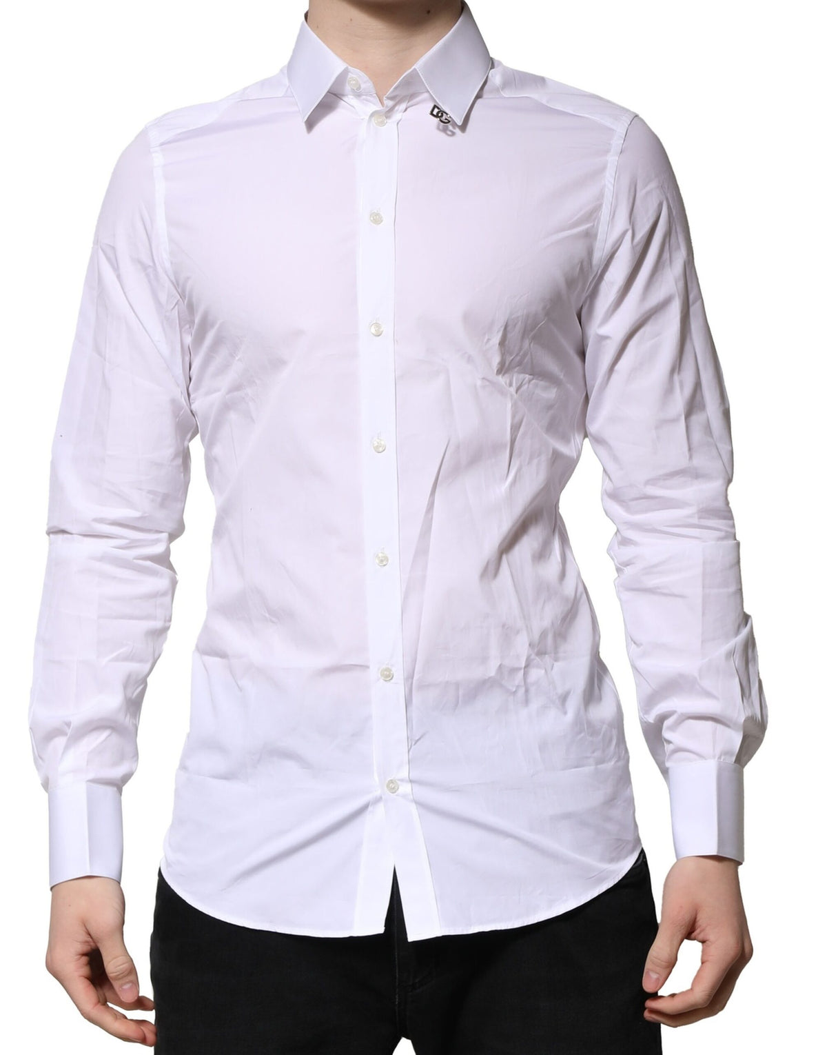 New Dolce & Gabbana White Cotton GOLD Long Sleeves Formal Shirt