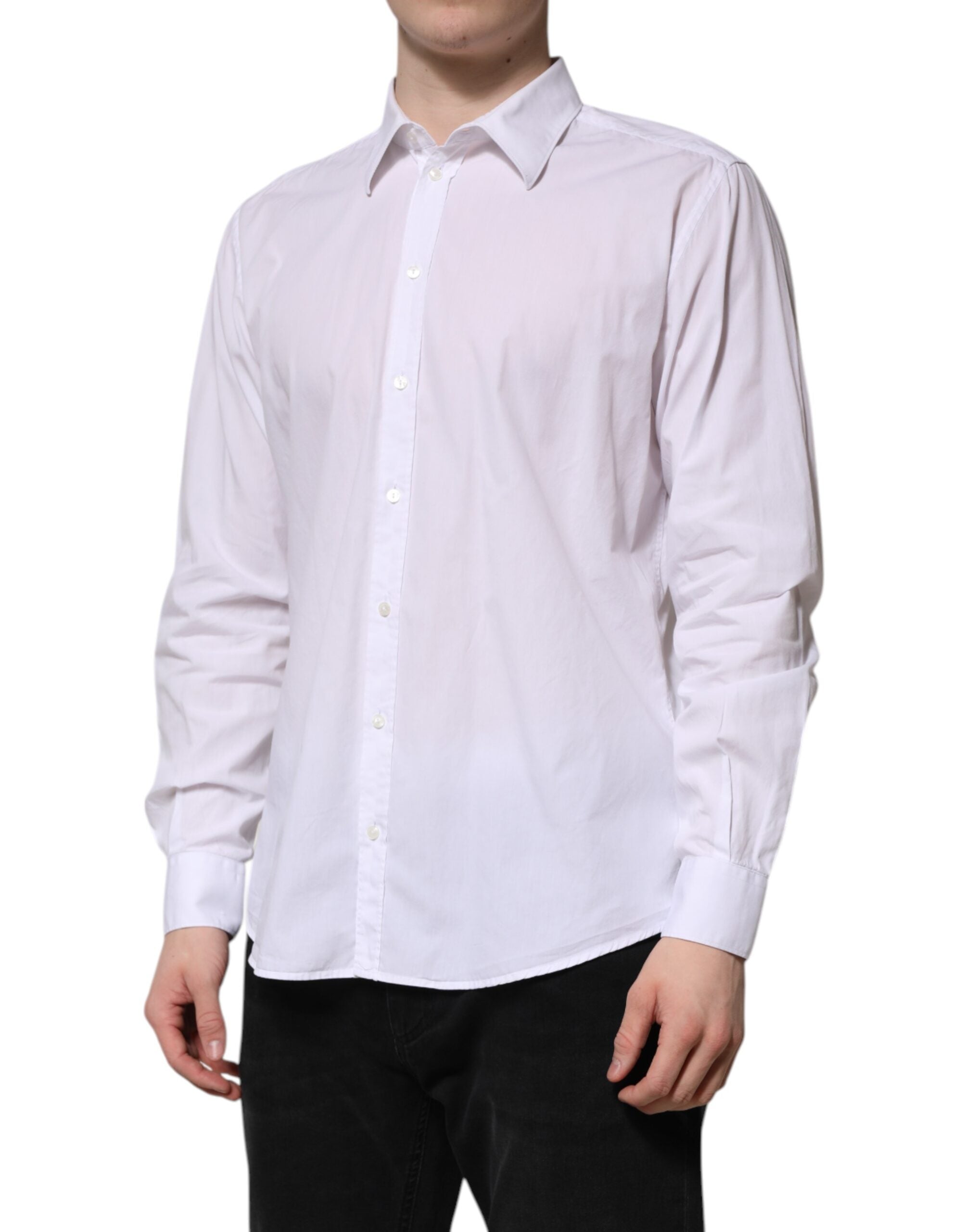 New Dolce & Gabbana White Cotton STAFF Long Sleeves Forma Shirt