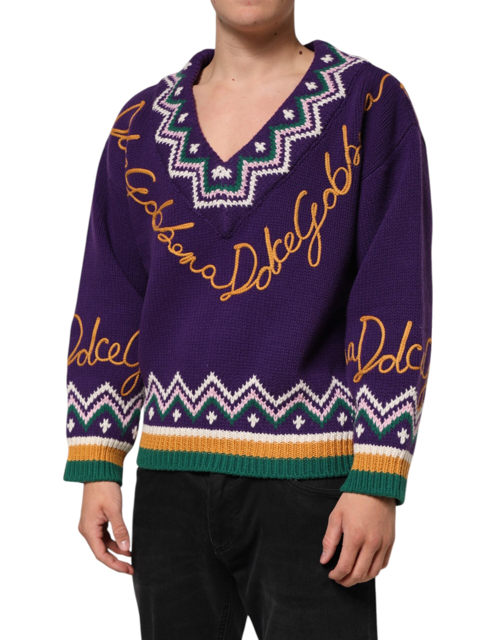 New Dolce & Gabbana Purple Wool DG Logo Men Knit Pullover Sweater