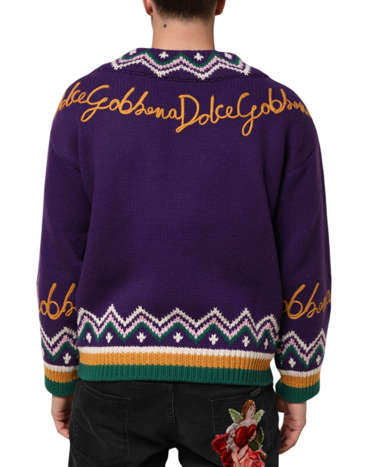 New Dolce & Gabbana Purple Wool DG Logo Men Knit Pullover Sweater