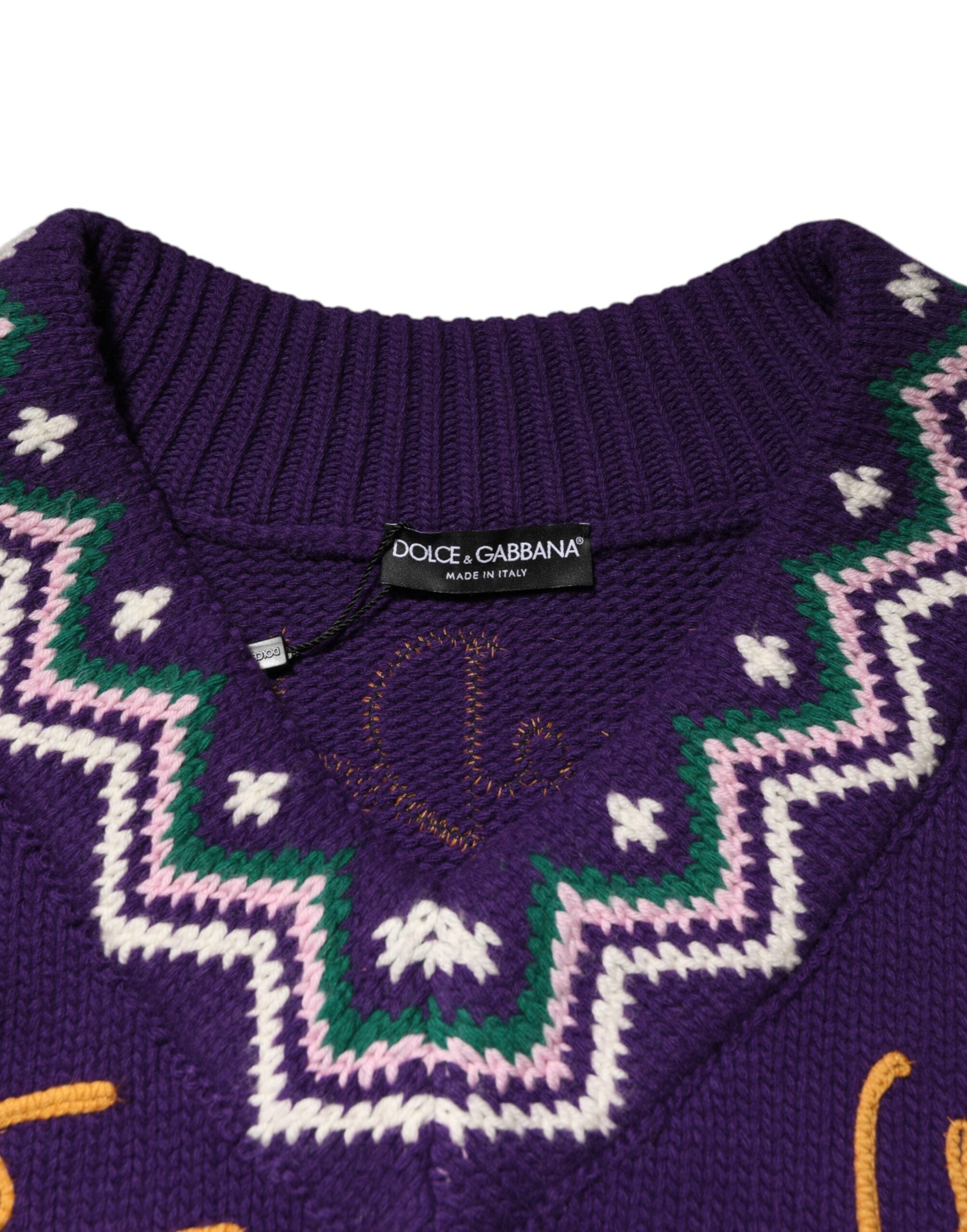 New Dolce & Gabbana Purple Wool DG Logo Men Knit Pullover Sweater