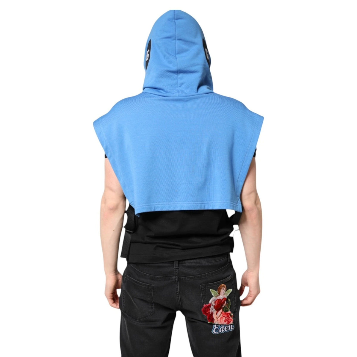 New Dolce & Gabbana Blue Cotton Hooded Men Sportswear One Size Vest