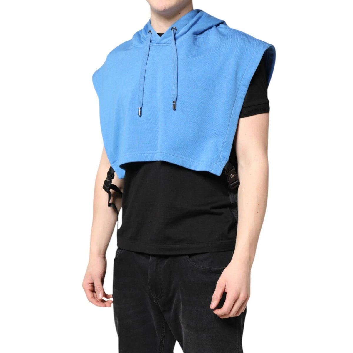 New Dolce & Gabbana Blue Cotton Hooded Men Sportswear One Size Vest