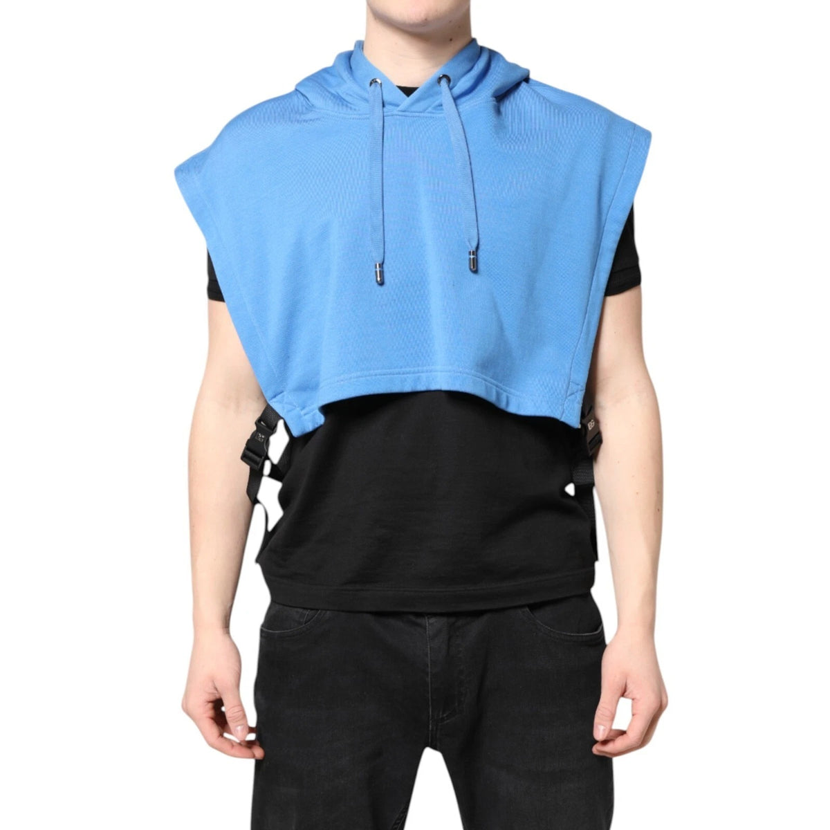 New Dolce & Gabbana Blue Cotton Hooded Men Sportswear One Size Vest