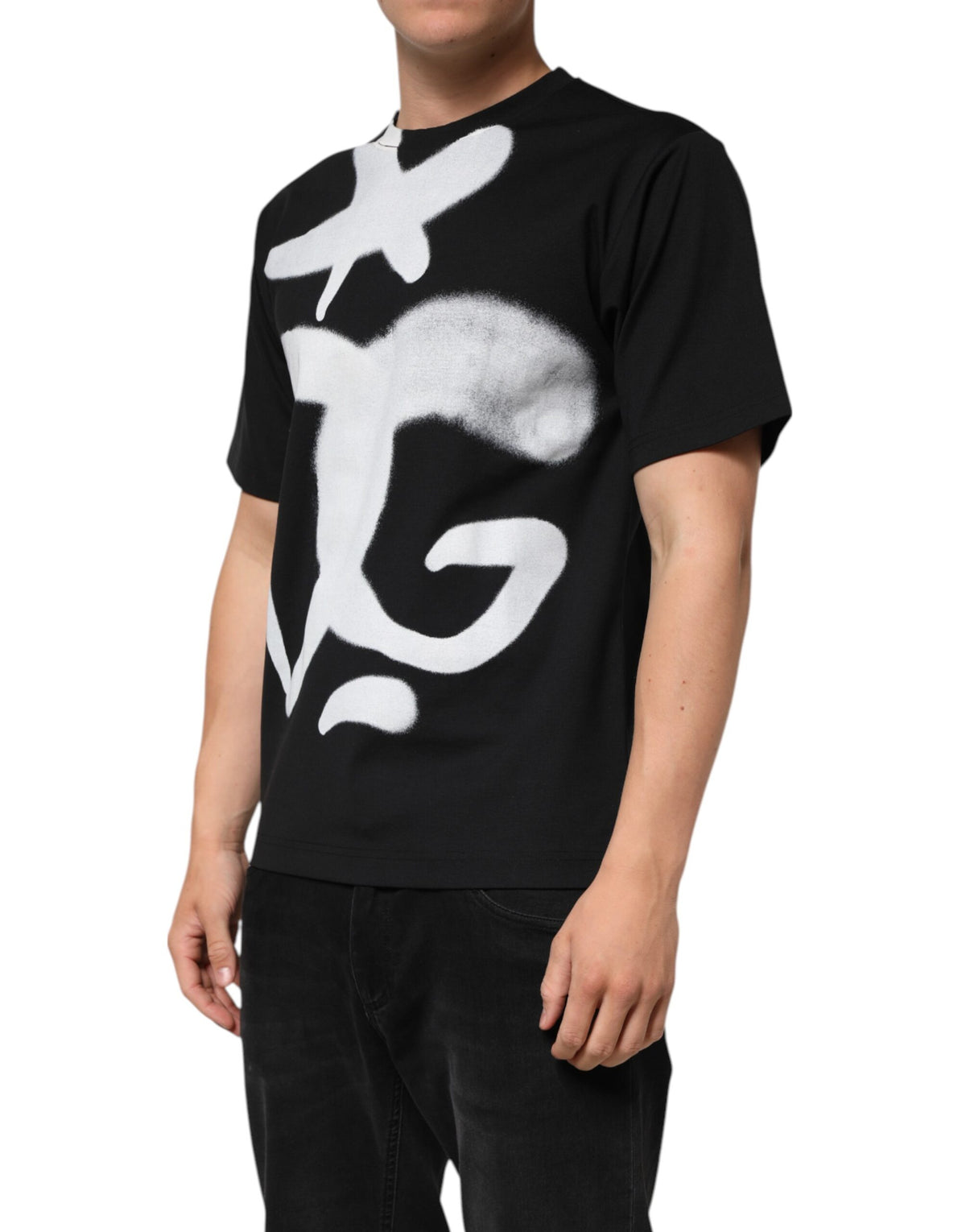New Dolce & Gabbana Black Cotton DG Logo Graffiti Short Sleeve T-shirt