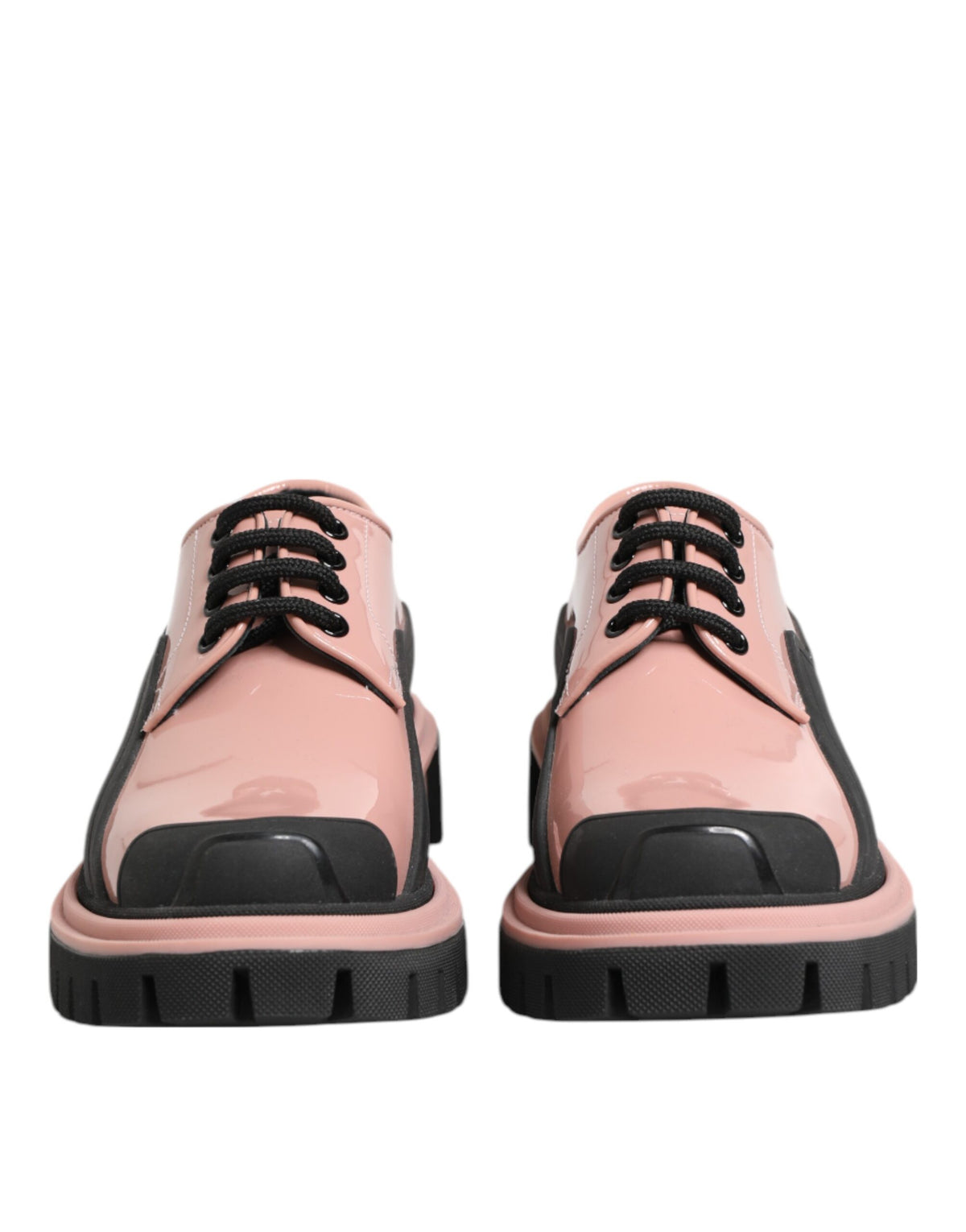 New Dolce & Gabbana Light Powder Pink Black Leather Lace-Up Shoes