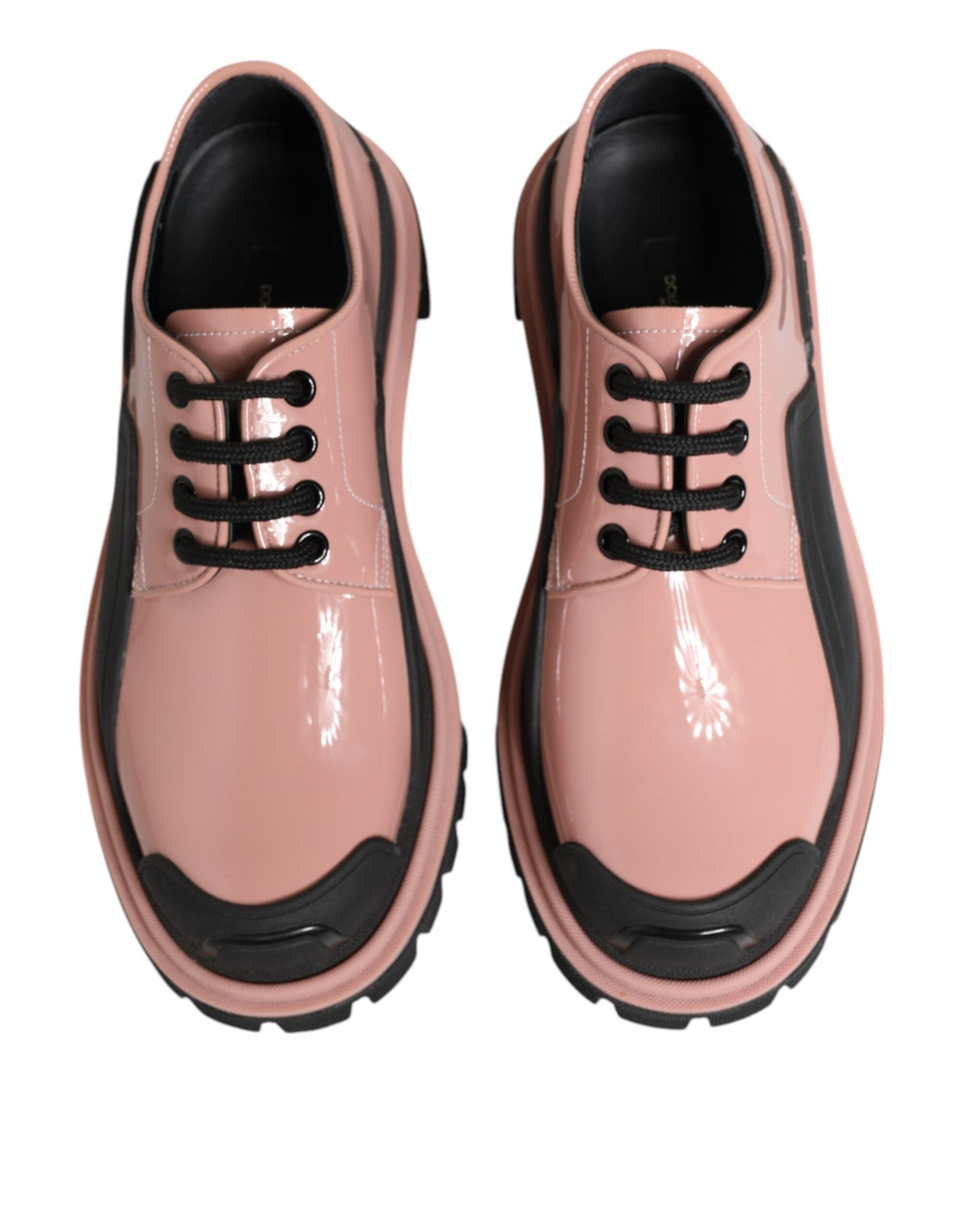 New Dolce & Gabbana Light Powder Pink Black Leather Lace-Up Shoes