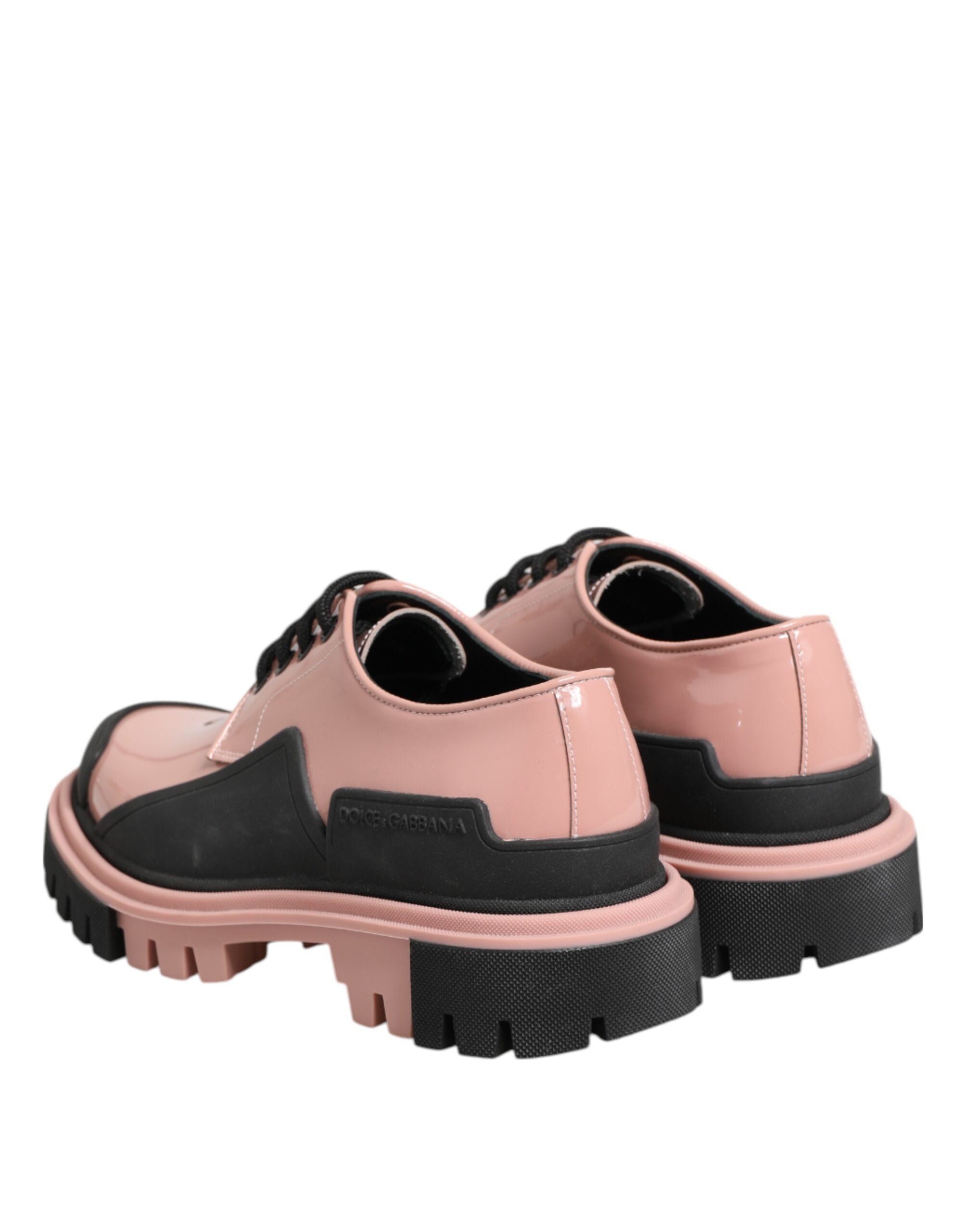 New Dolce & Gabbana Light Powder Pink Black Leather Lace-Up Shoes