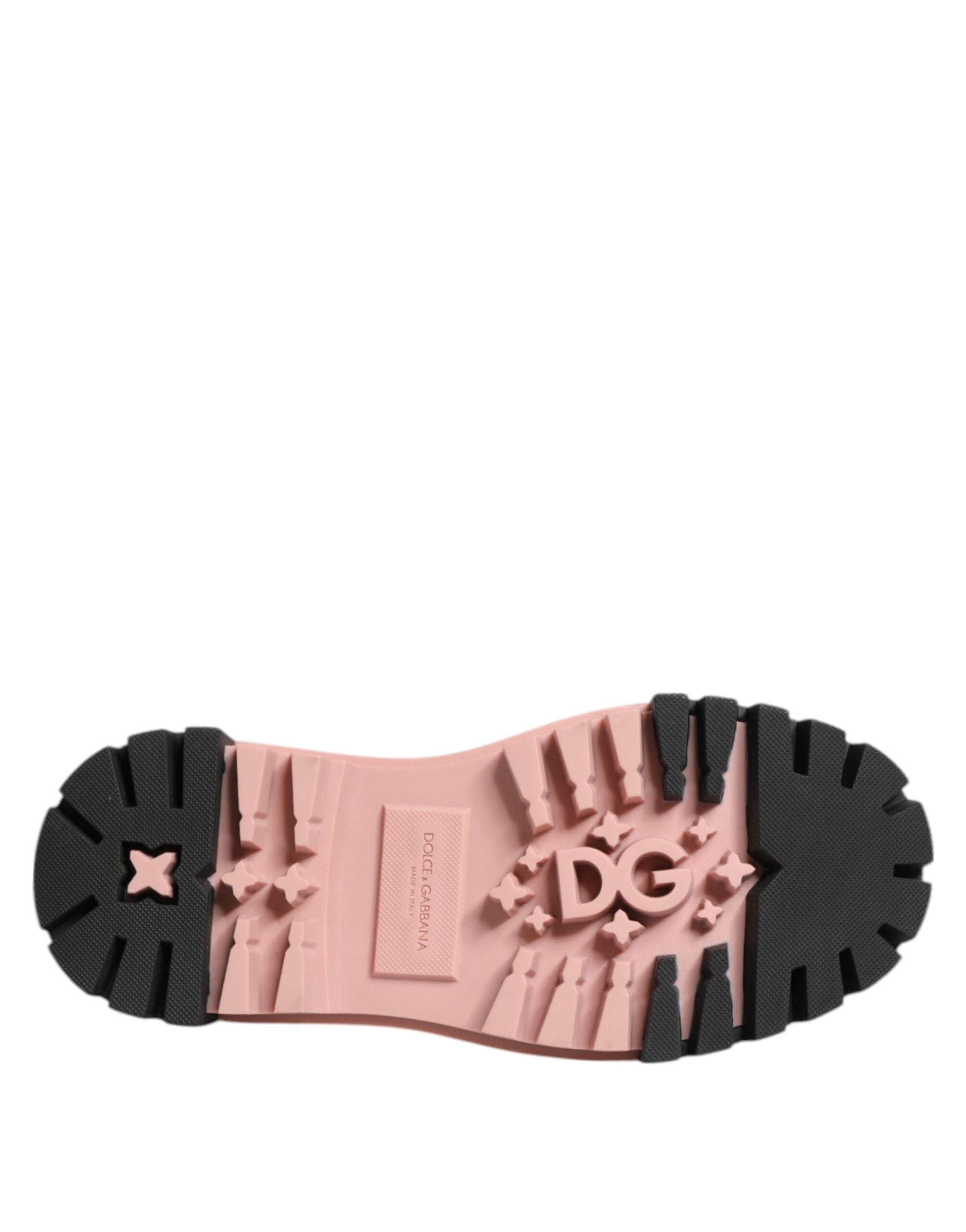 New Dolce & Gabbana Light Powder Pink Black Leather Lace-Up Shoes