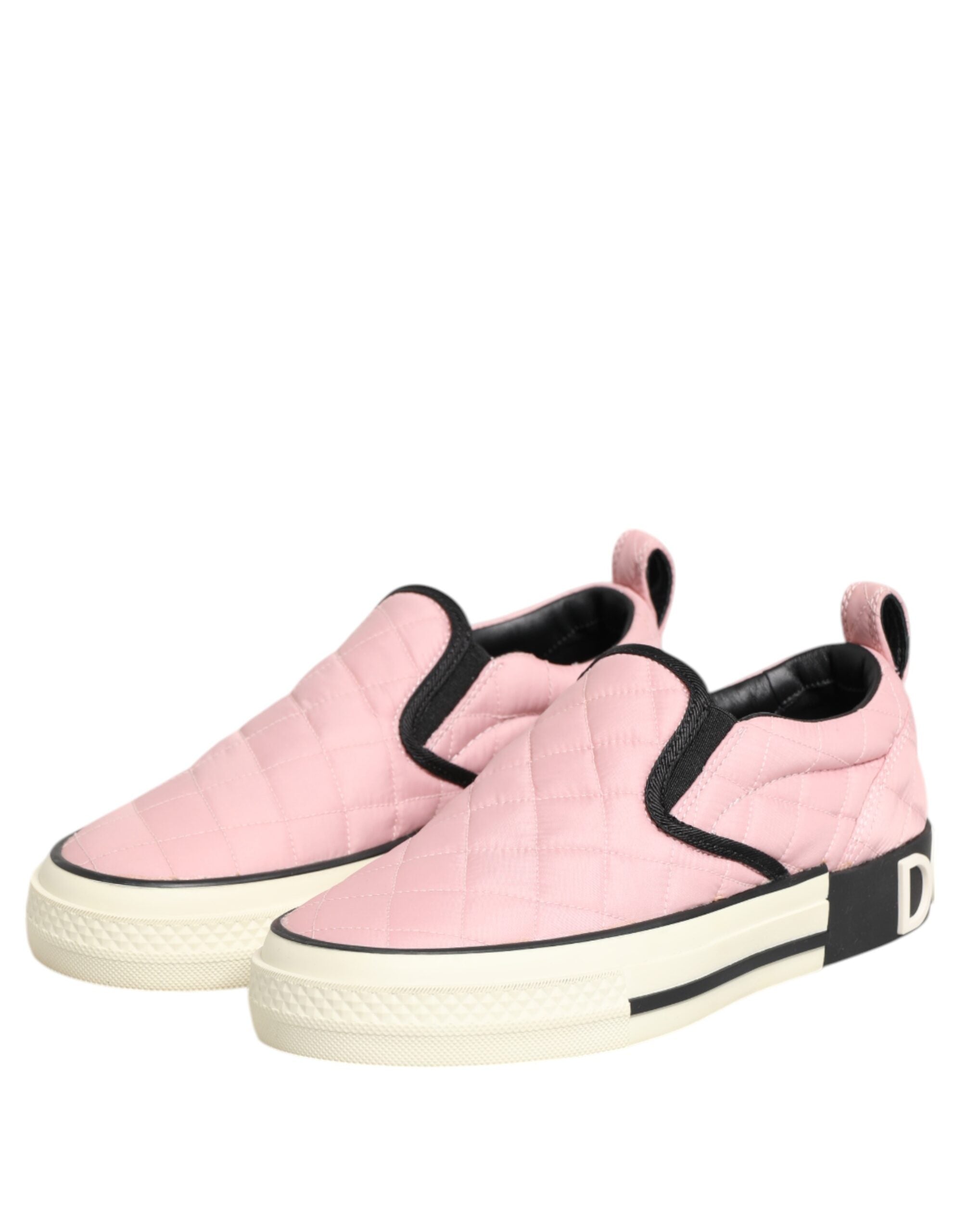New Dolce & Gabbana Pink Quilted Nylon Slip-On Sneaker Shoes
