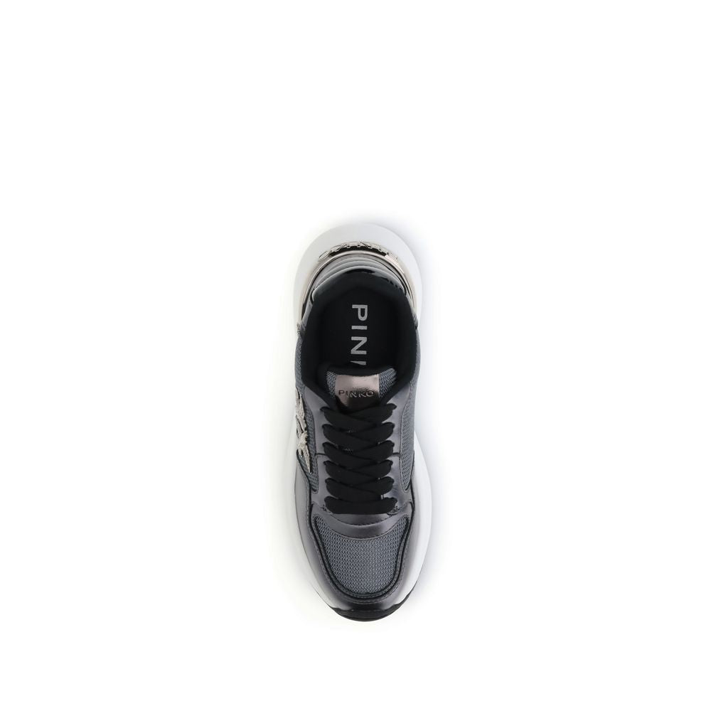PINKO Gray Leather Athletic Sneakers