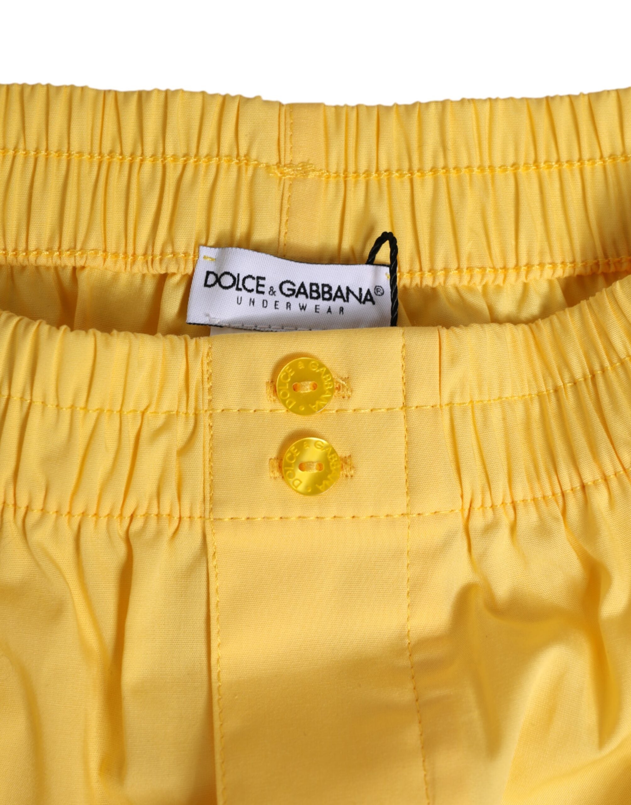 Dolce & Gabbana Yellow Cotton Elastic Waistband Short Swimwear
