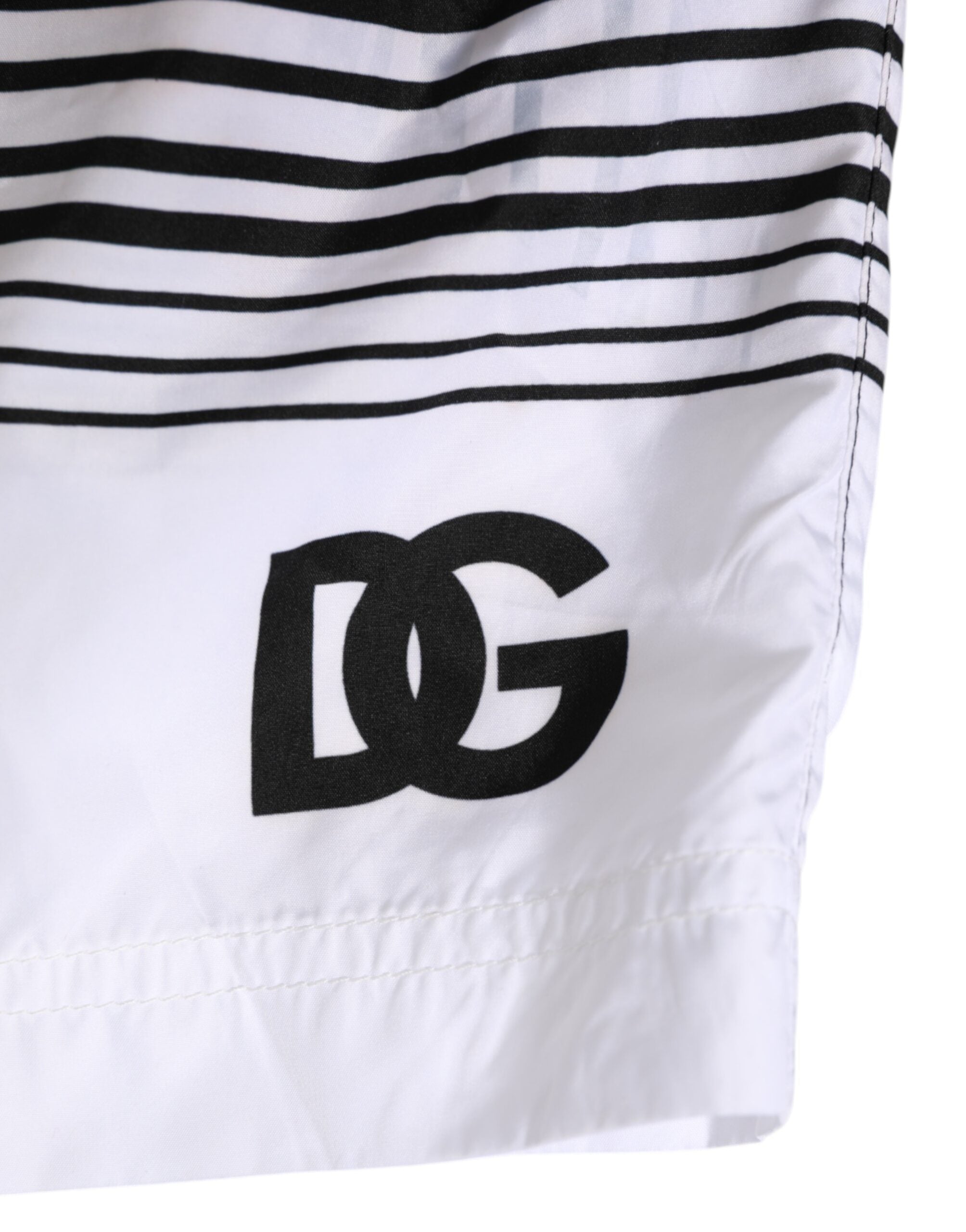 Dolce & Gabbana Black White Striped DG Logo Men Short Swimwear