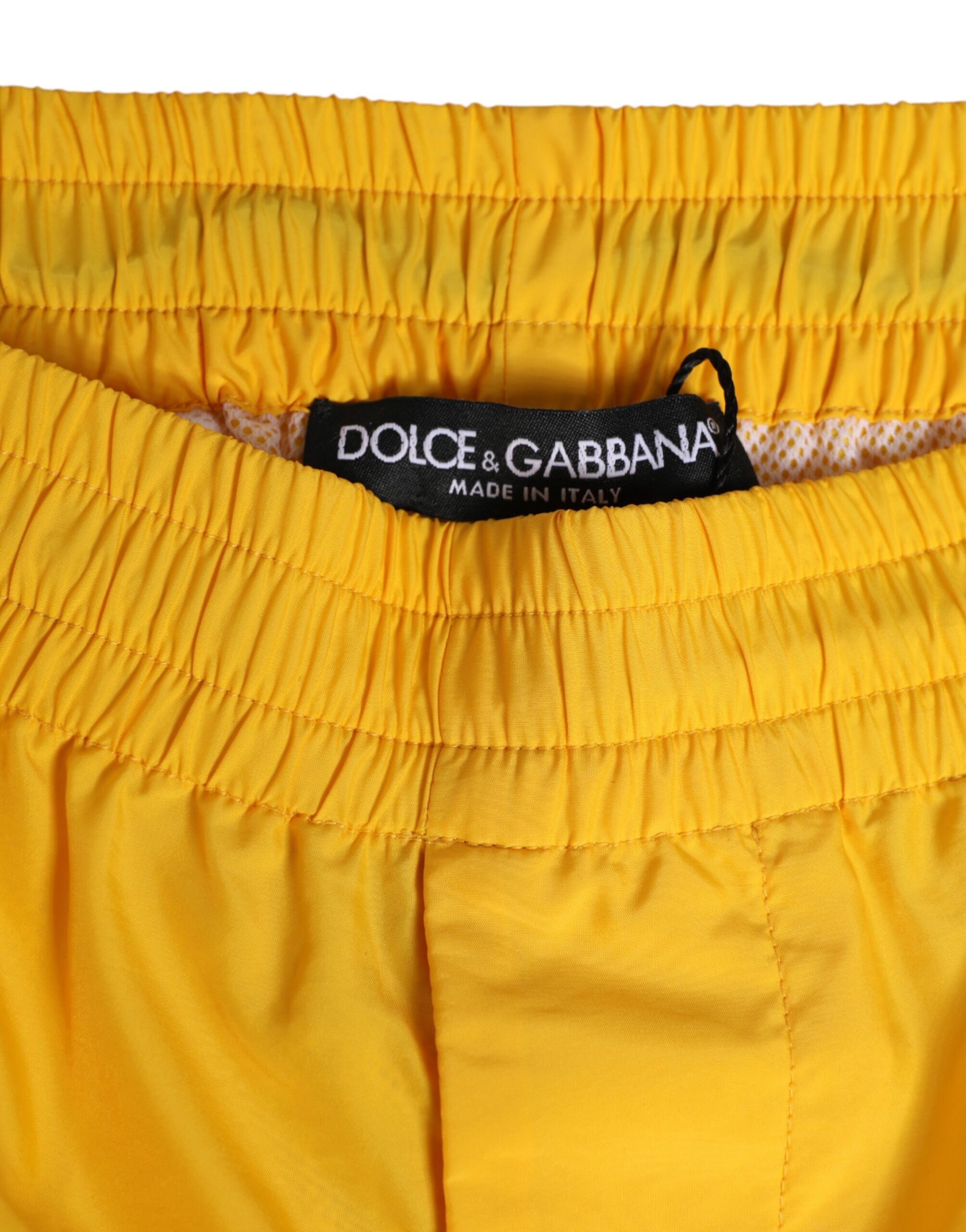 New Dolce & Gabbana Yellow Nylon Logo Plaque Boxer Shorts Swimwear