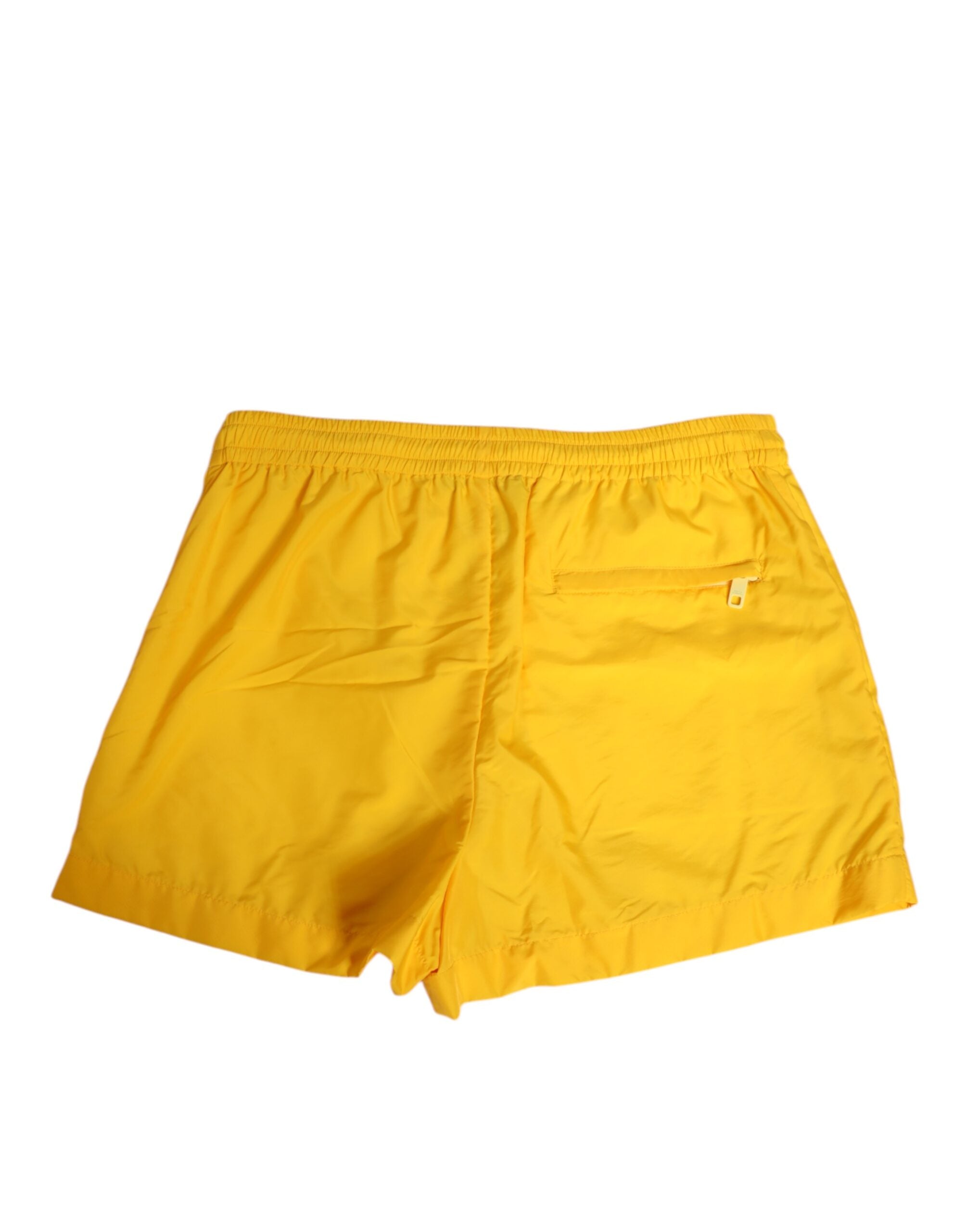 New Dolce & Gabbana Yellow Nylon Logo Plaque Boxer Shorts Swimwear