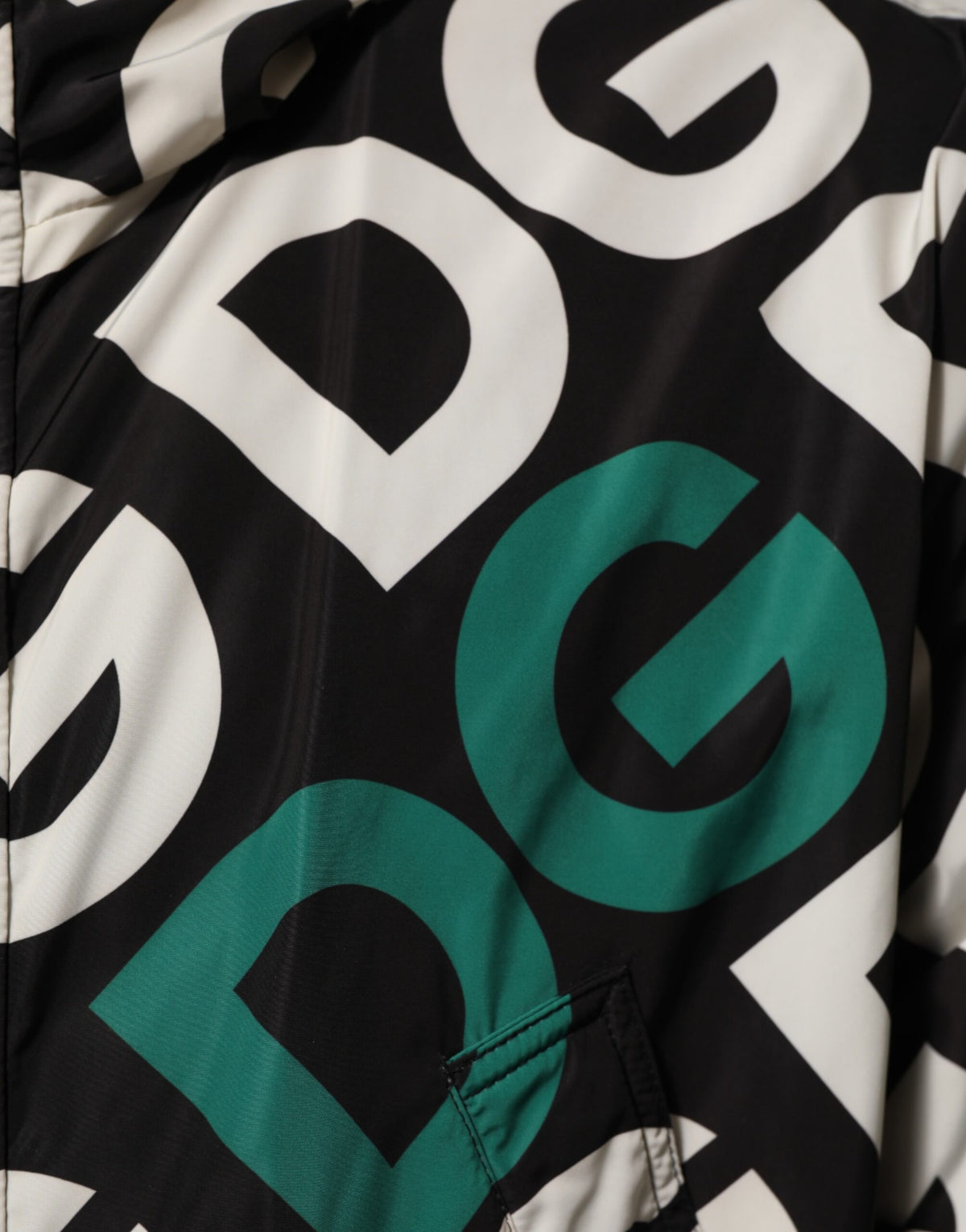 New Dolce & Gabbana Black White Logo Print Hooded Coat Men Jacket