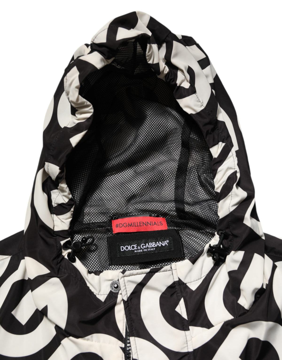 New Dolce & Gabbana Black White Logo Print Hooded Coat Men Jacket