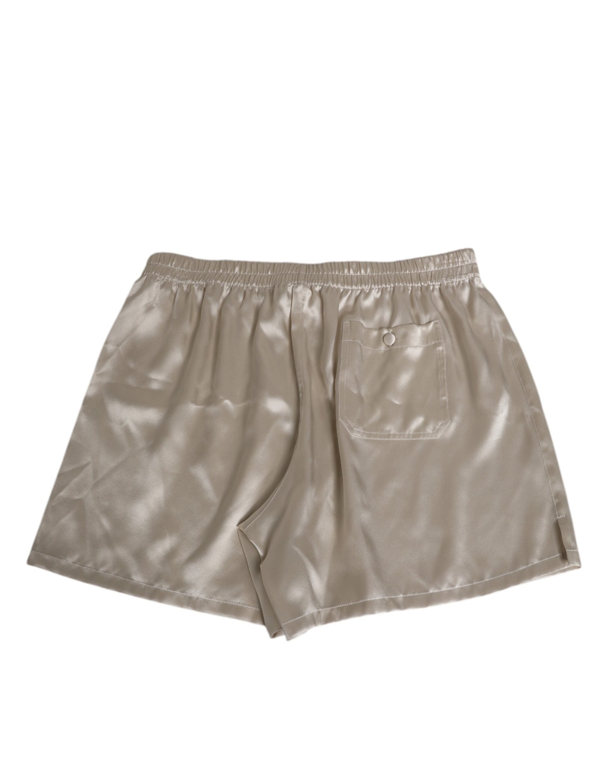 New Dolce & Gabbana Beige Silk Satin Elastic Men Boxer Short Swimwear