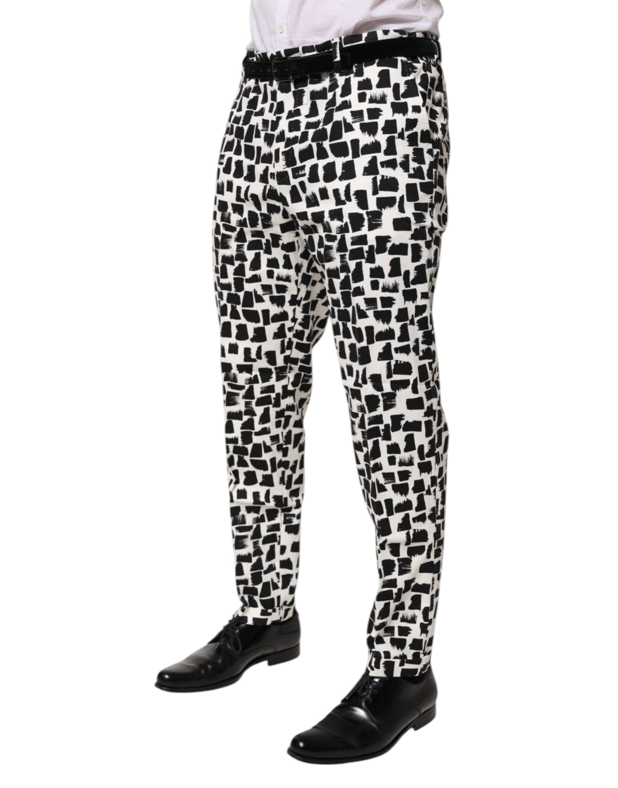 Dolce & Gabbana Black White Abstract Print Cotton Blend Pants