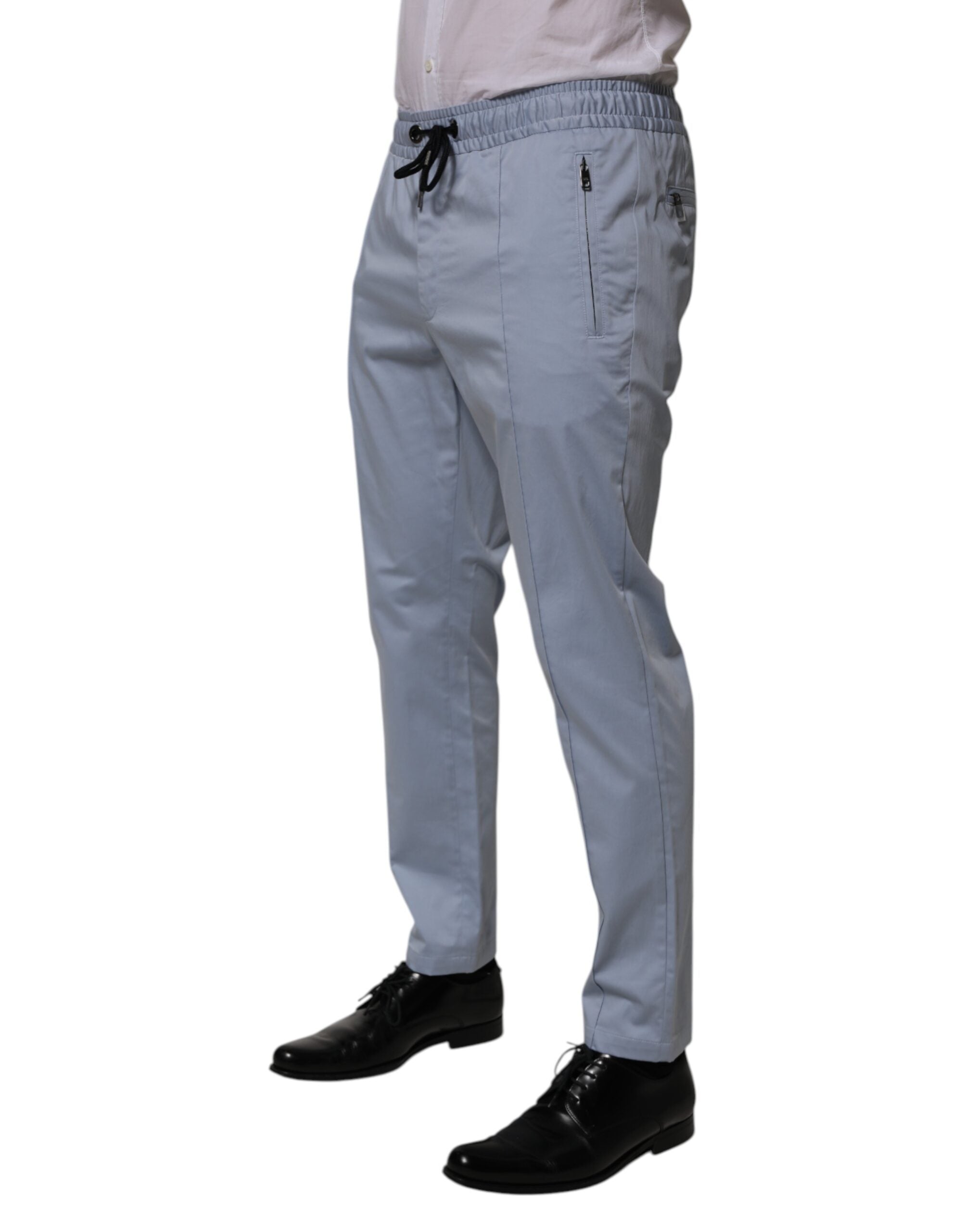 Dolce & Gabbana Light Blue Cotton Drawstring Elastic Waist Men Pants