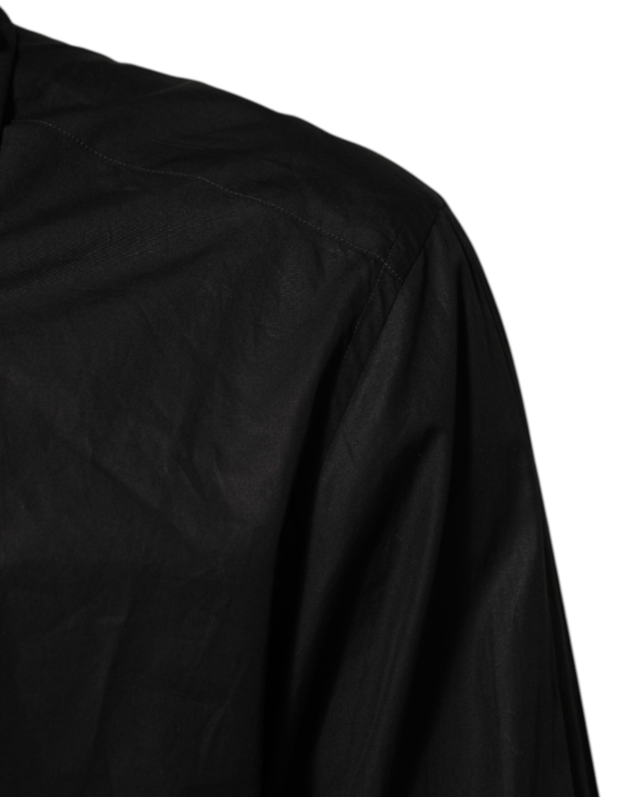 New Dolce & Gabbana Black Cotton Embellished Collar Men’s Shirt