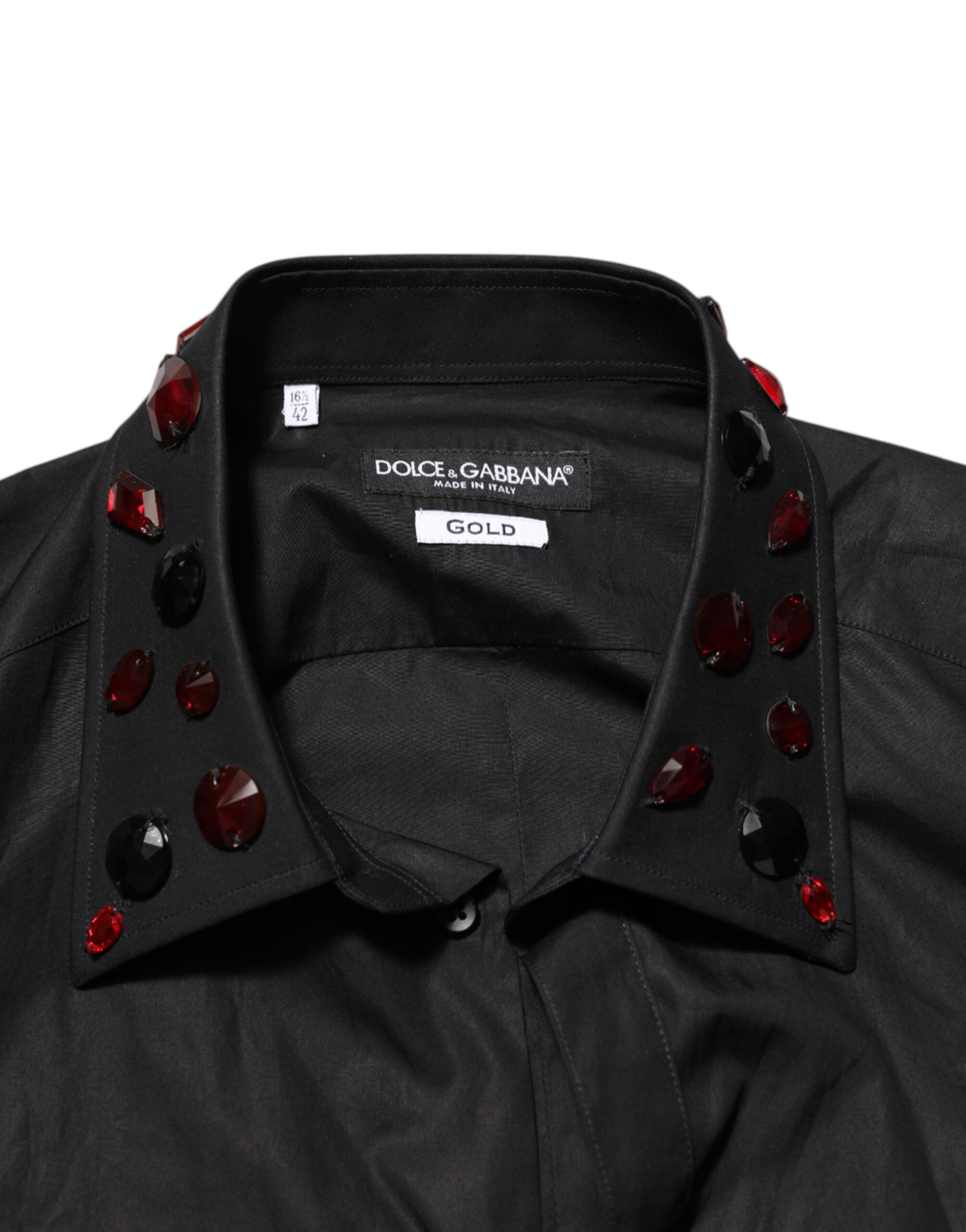 New Dolce & Gabbana Black Cotton Embellished Collar Men’s Shirt