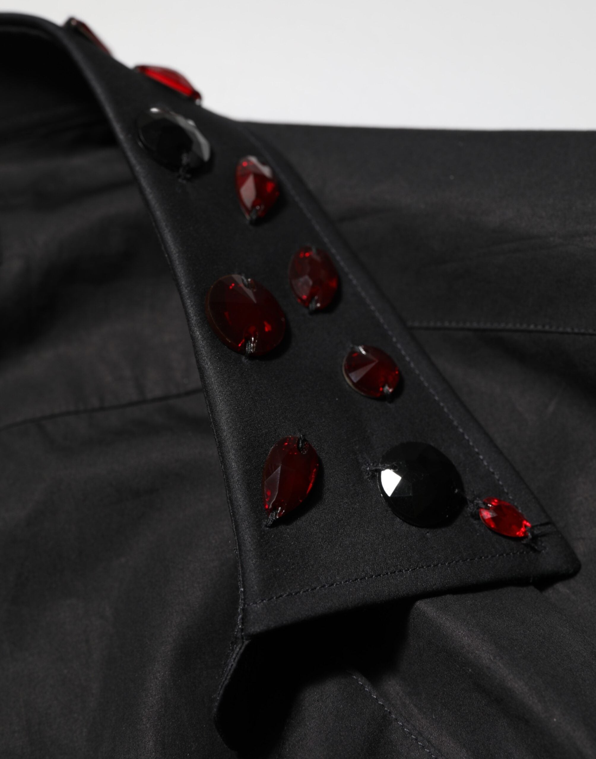 New Dolce & Gabbana Black Cotton Embellished Collar Men’s Shirt