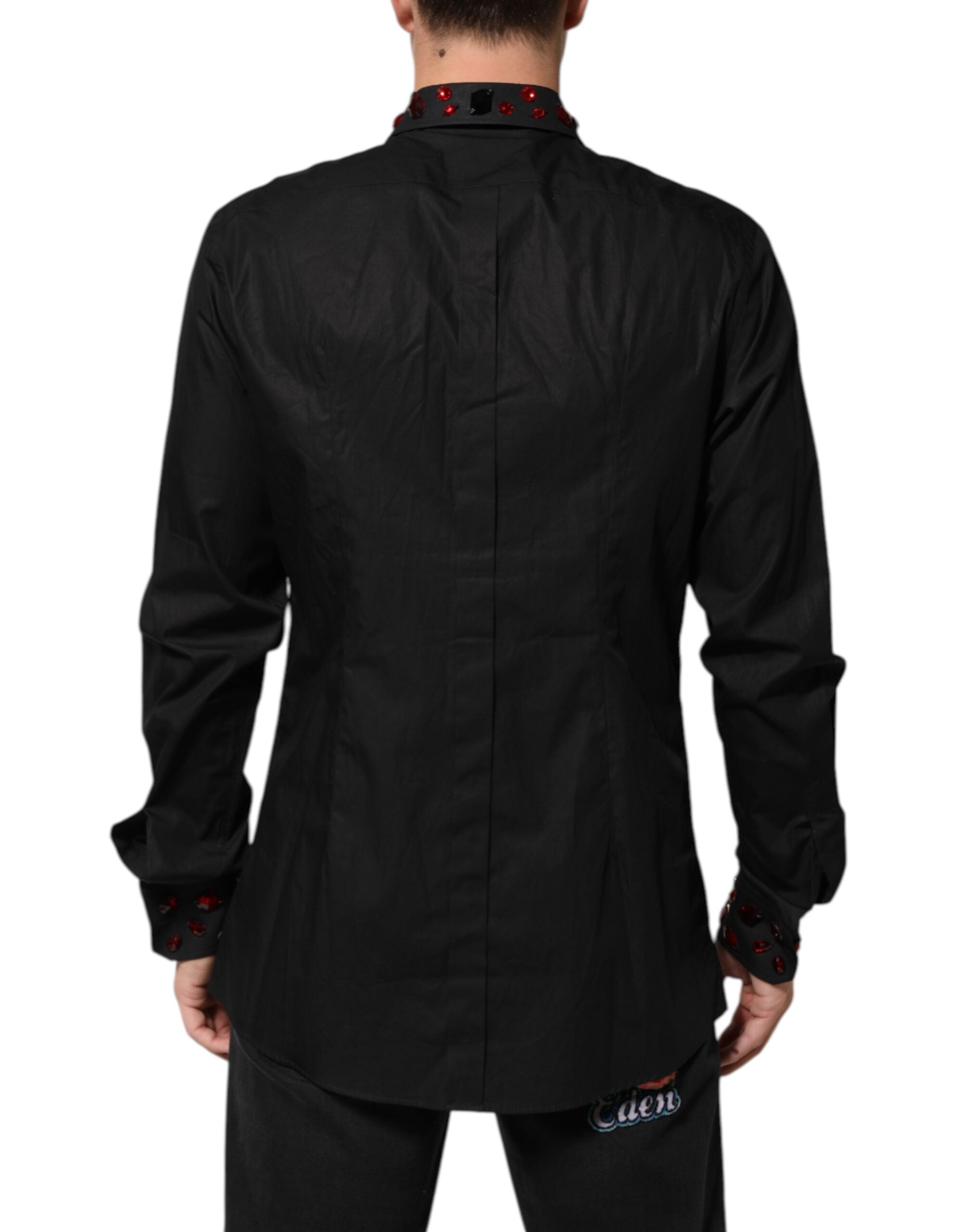 New Dolce & Gabbana Black Cotton Embellished Collar Men’s Shirt