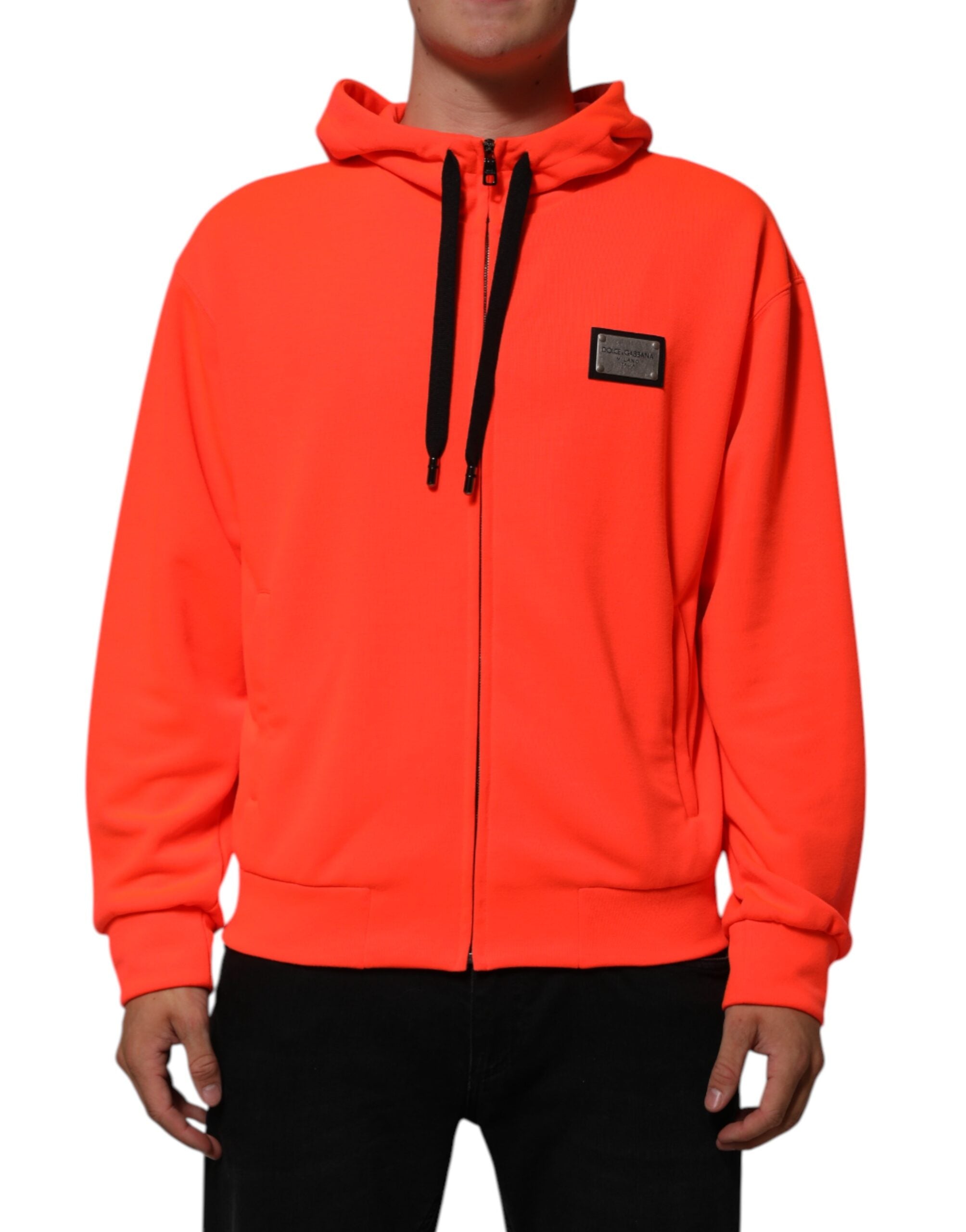 New Dolce & Gabbana Red Fluorescent Logo Patch Hoodie Sweater