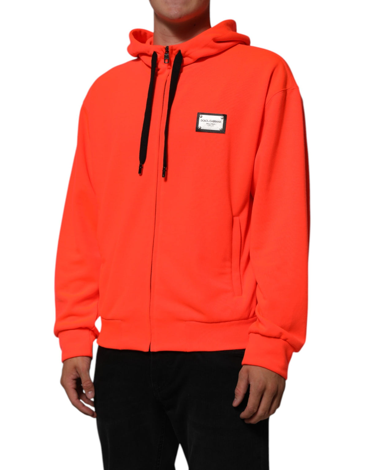 New Dolce & Gabbana Red Fluorescent Logo Patch Hoodie Sweater