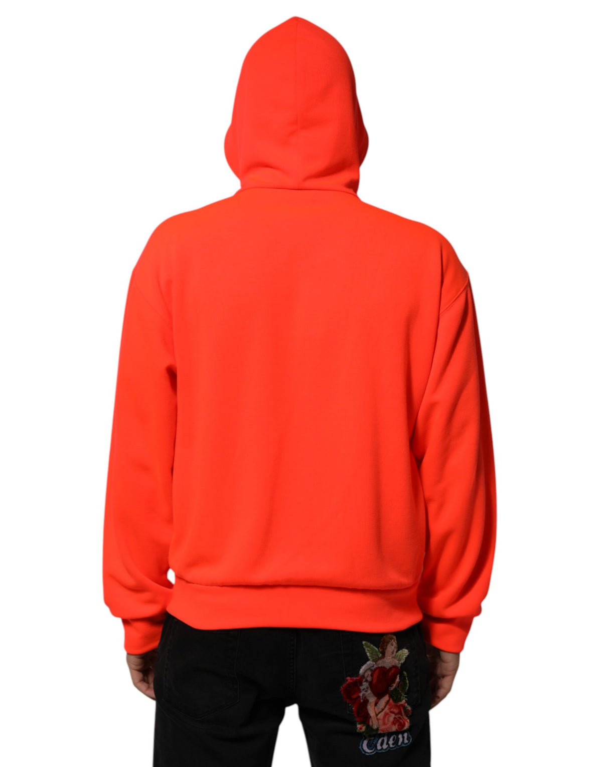 New Dolce & Gabbana Red Fluorescent Logo Patch Hoodie Sweater