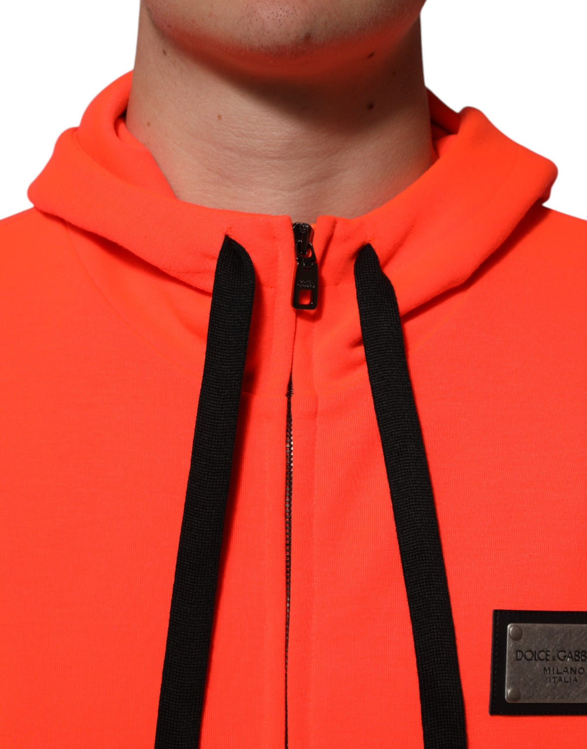 New Dolce & Gabbana Red Fluorescent Logo Patch Hoodie Sweater