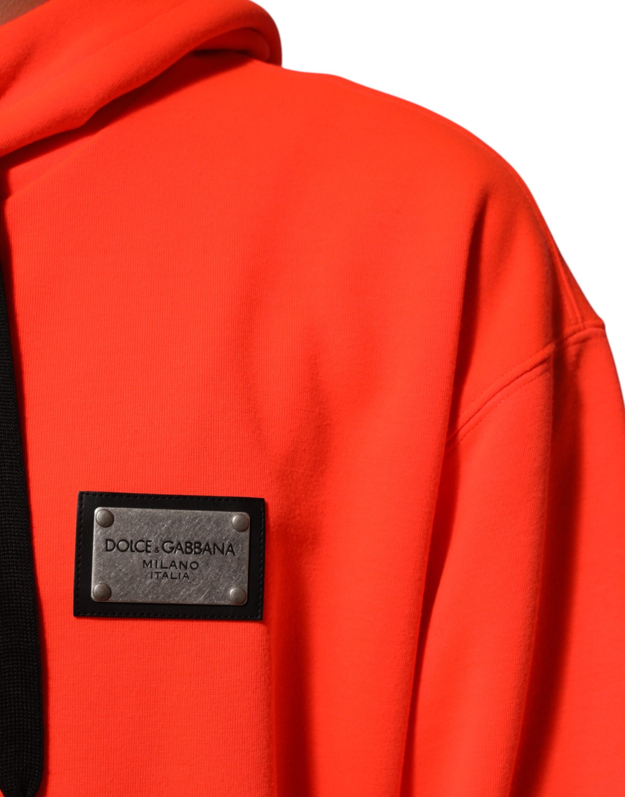 New Dolce & Gabbana Red Fluorescent Logo Patch Hoodie Sweater