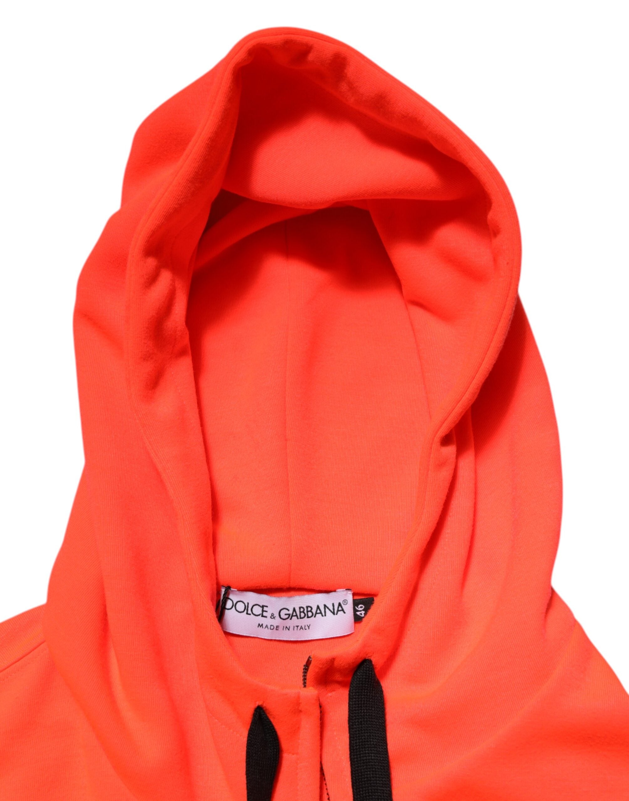 New Dolce & Gabbana Red Fluorescent Logo Patch Hoodie Sweater