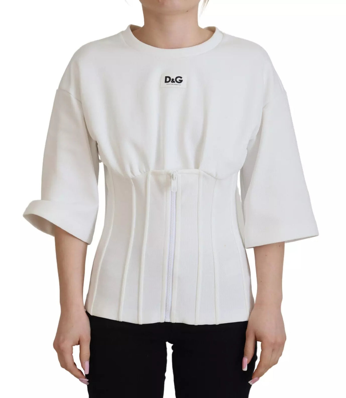 New Dolce & Gabbana White Cotton Corset Stretch Top T-shirt