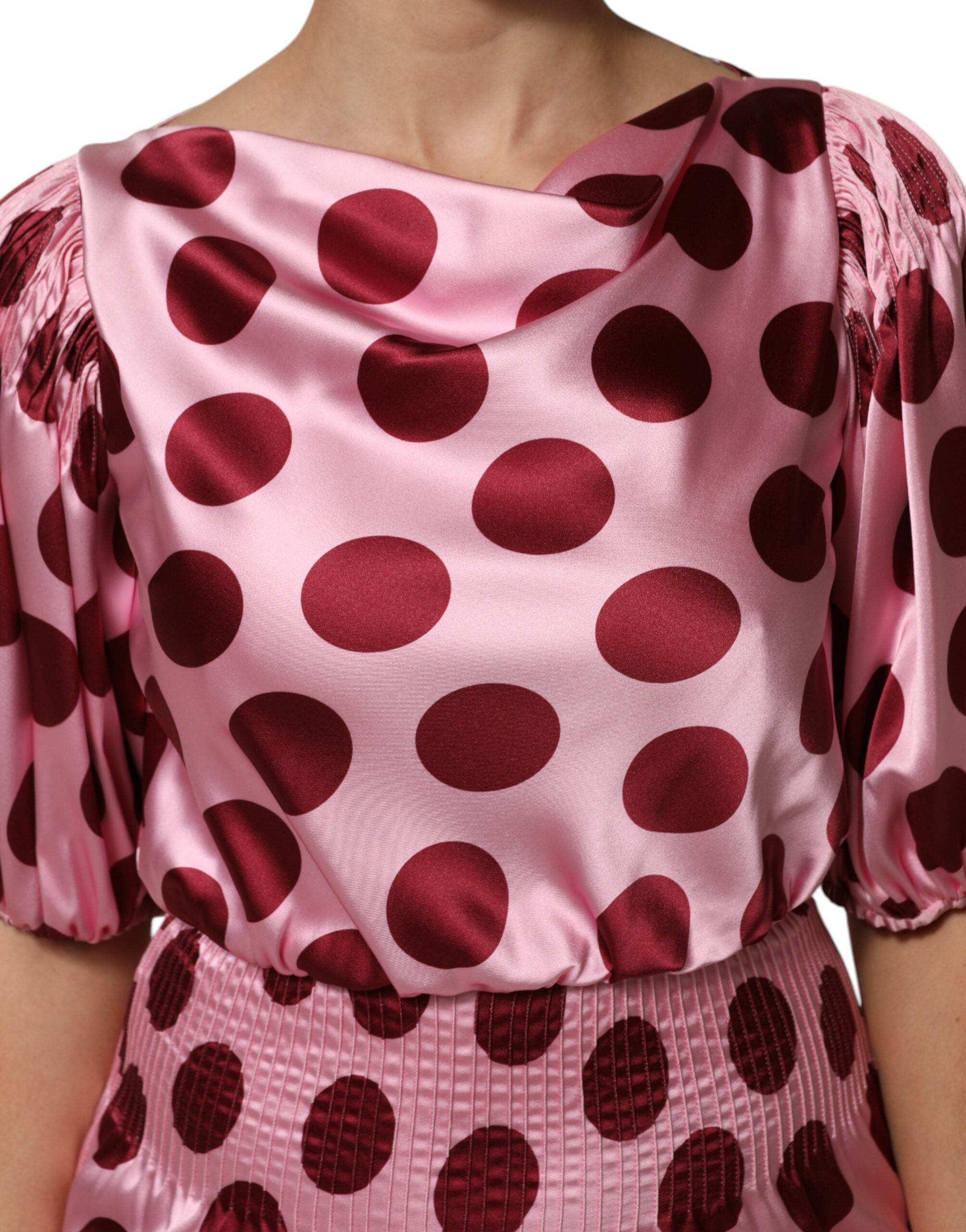 Dolce & Gabbana Pink Red Polka Dot Silk Satin Maxi Gown Dress