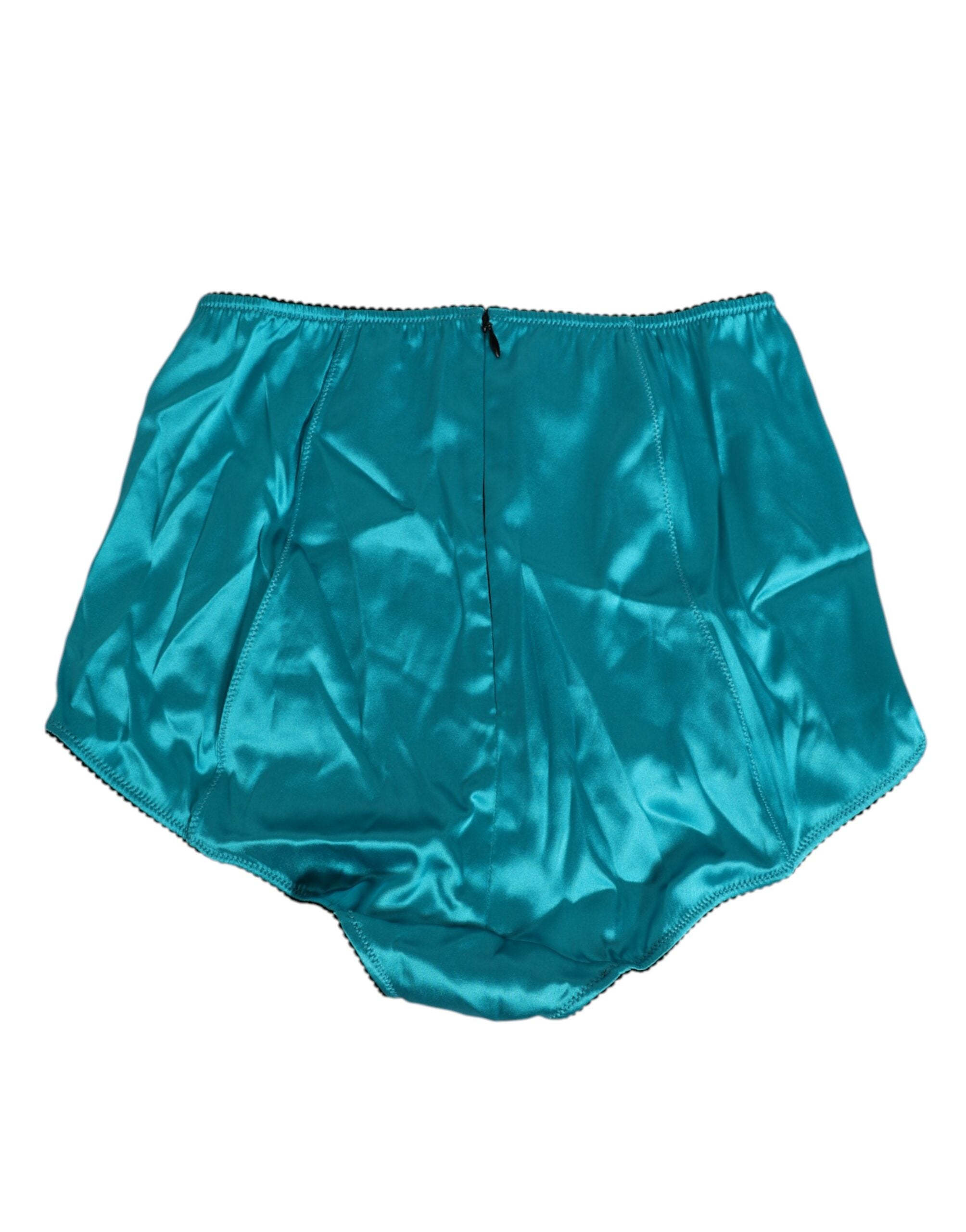New Dolce & Gabbana Aqua Green Satin High-Waist Briefs Underwear