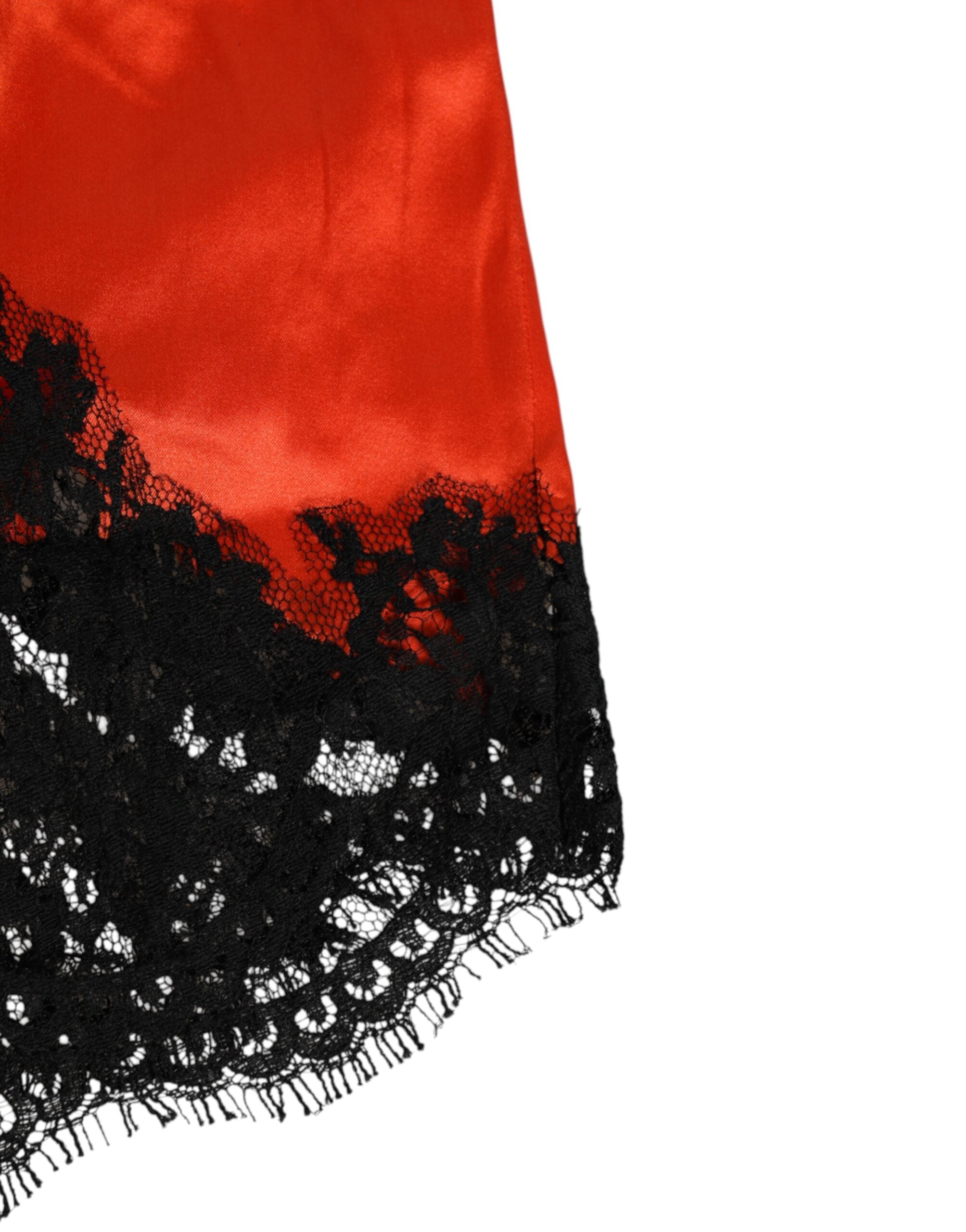 New Dolce & Gabbana Red Silk Satin Lace Shorts Underwear