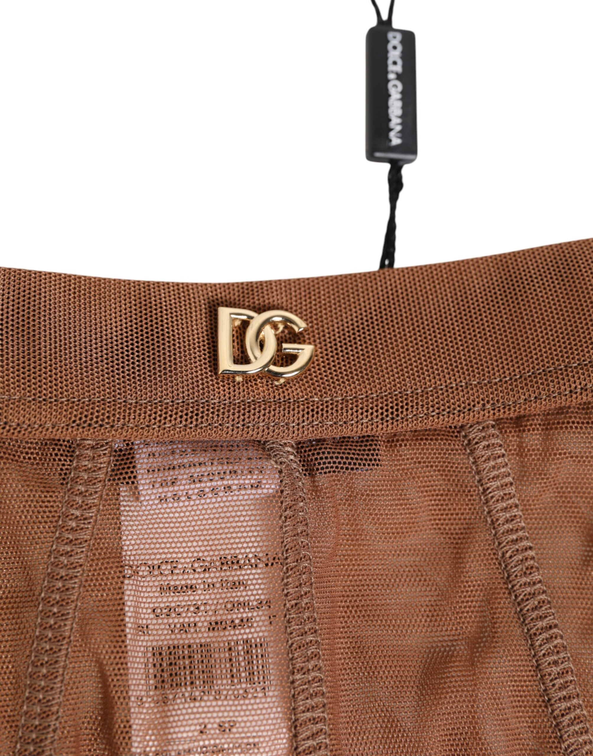 New Dolce & Gabbana Brown Sheer Mesh High Waist Briefs Underwear