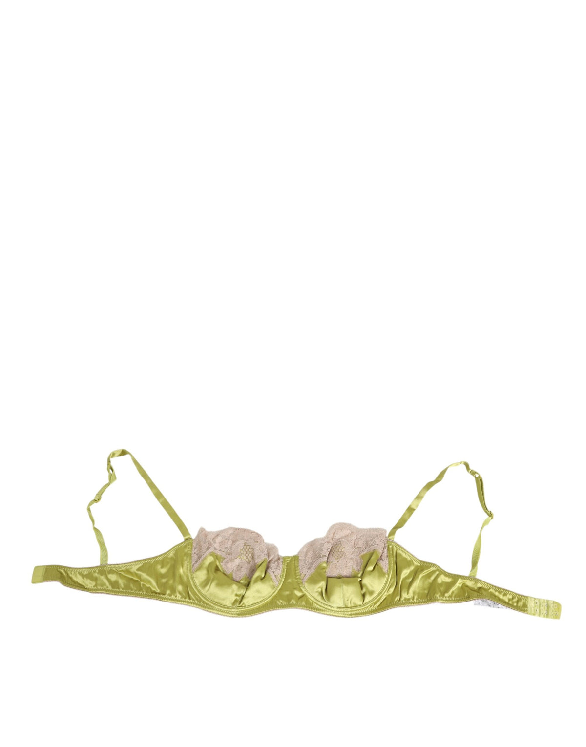 New Dolce & Gabbana Lime Green Silk Satin Lace Padded Balconnet Underwear