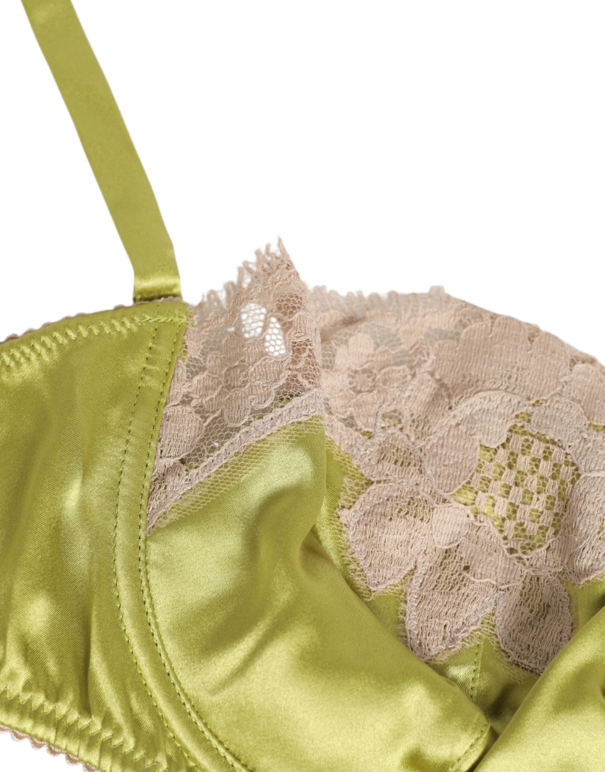 New Dolce & Gabbana Lime Green Silk Satin Lace Padded Balconnet Underwear