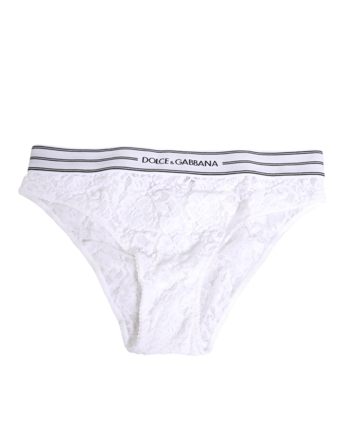 New Dolce & Gabbana White Lace Slip Brief Logo Waistband Underwear